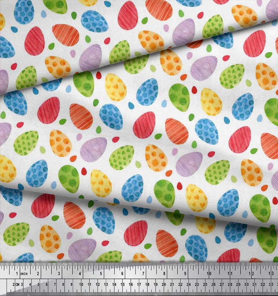Soimoi Moss Georgette Brown Fabric by The Yard - 42 Inch Wide Printed Easter Egg Pattern Textile - Lightweight & Playful Design for Easter Decorations, DIY Crafts, Dressmaking & Home Decor Projects