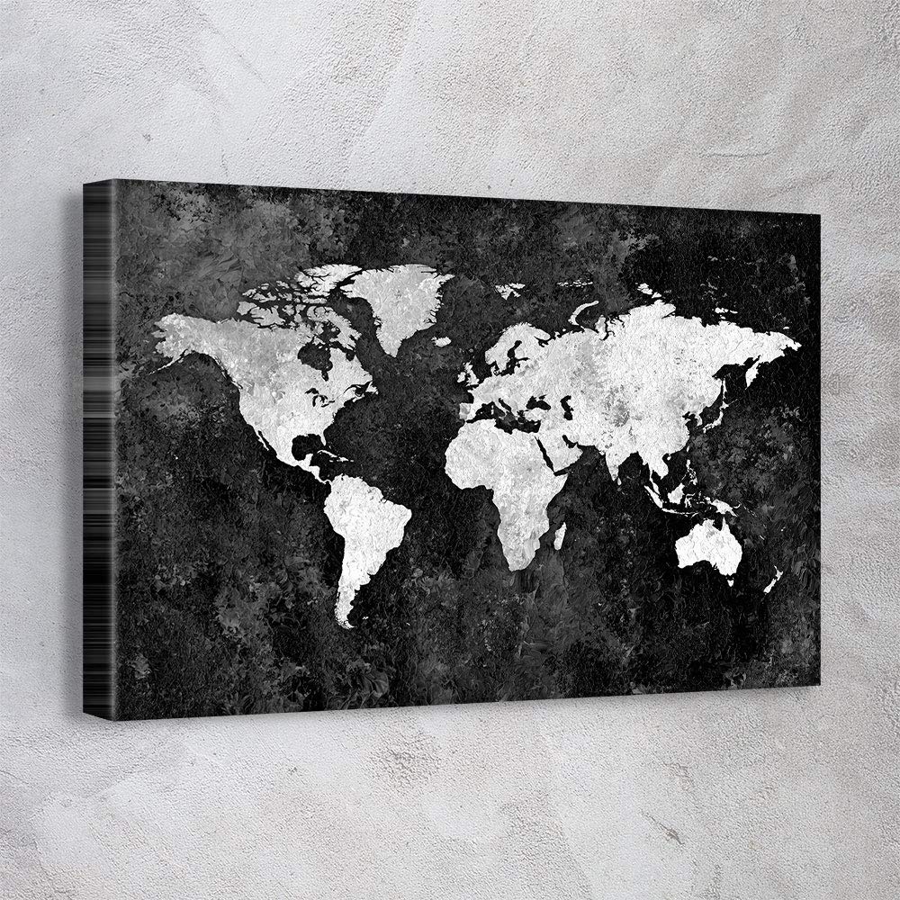 Premium World Travel Map Canvas Wall Art - Detailed Black World Map Print on Gallery Wrapped Canvas (24x18 inches) - Ready to Hang - Made in USA | Perfect for Home Office Decor, Living Room Wall Art & Travel Enthusiast Gifts
