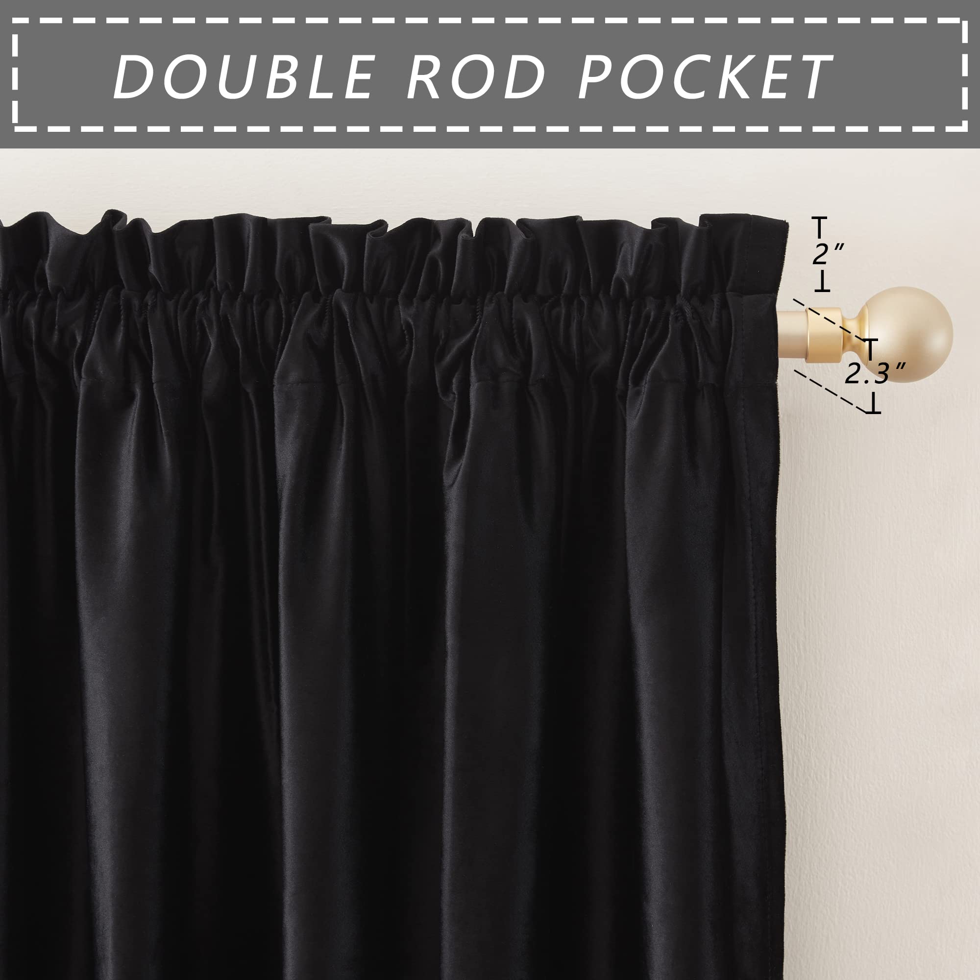 PRIMROSE 84 Inch Blackout Curtains for Living Room & Bedroom - Velvet Thermal Insulated Rod Pocket Drapes, Set of 2 Panels, Semi Room Darkening Window Treatment for Home Decor (Perfect for Movie Nights & Better Sleep)