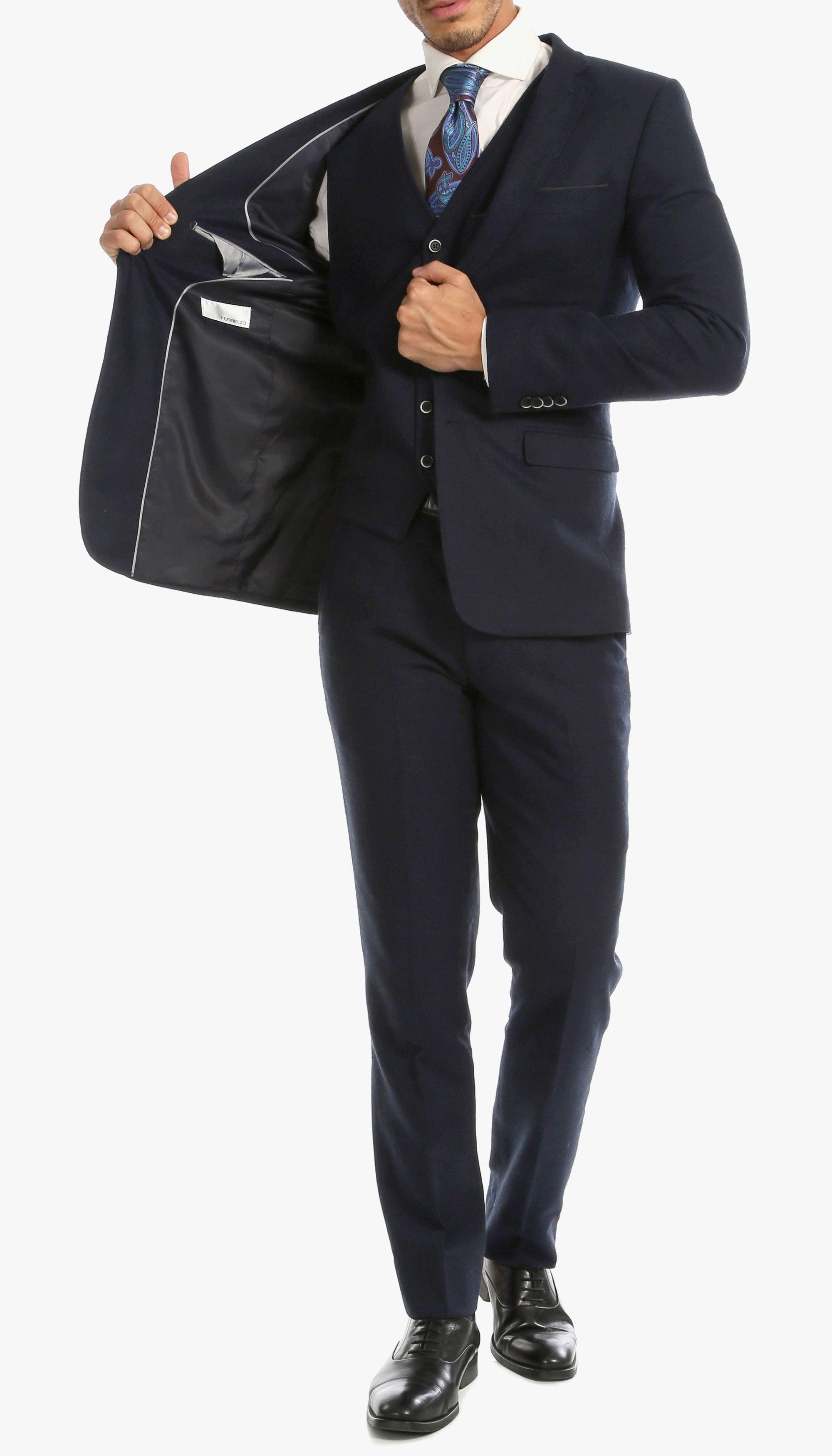 Tweed Men's Slim Fit 3 Piece Suit in Navy Blue | Formal Business Attire for Weddings & Office Wear