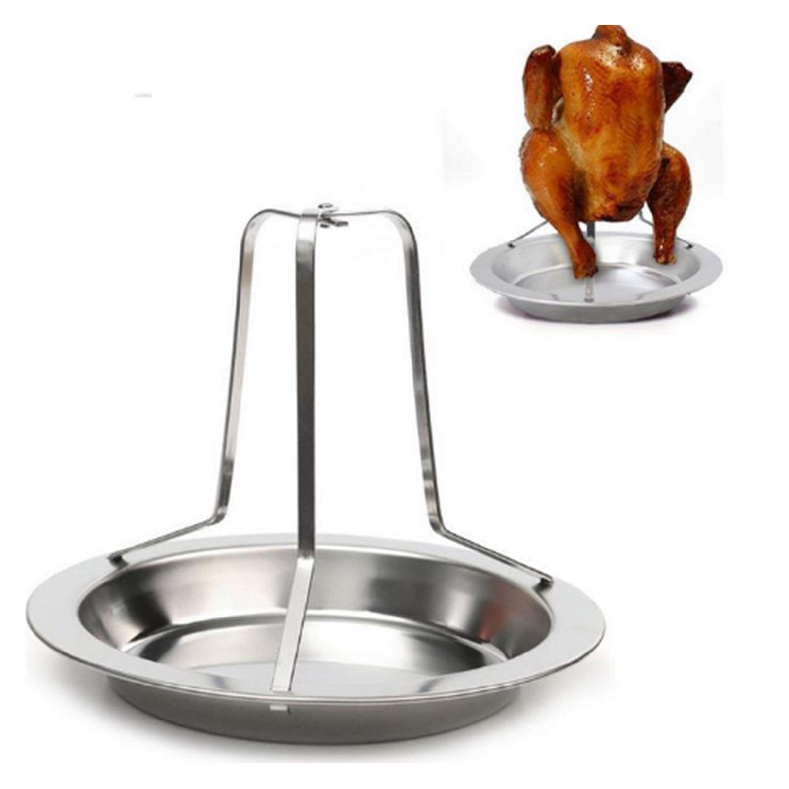 Stainless Steel Kitchen Shelf Upright Roaster Rack - BBQ Grill Stand & Roasting Pan for Chicken, Turkey, Meat - Perfect for Outdoor Grilling, Camping & Backyard BBQ (1 Piece)