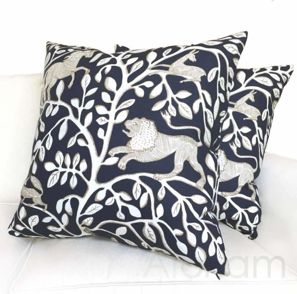 Dwell Studio Pantheon Navy Blue & White Decorative Pillow Cover - Soft Cotton Linen Blend for Sofa, Bed, Couch - Home Decor Throw Pillow Case with Zipper Closure
