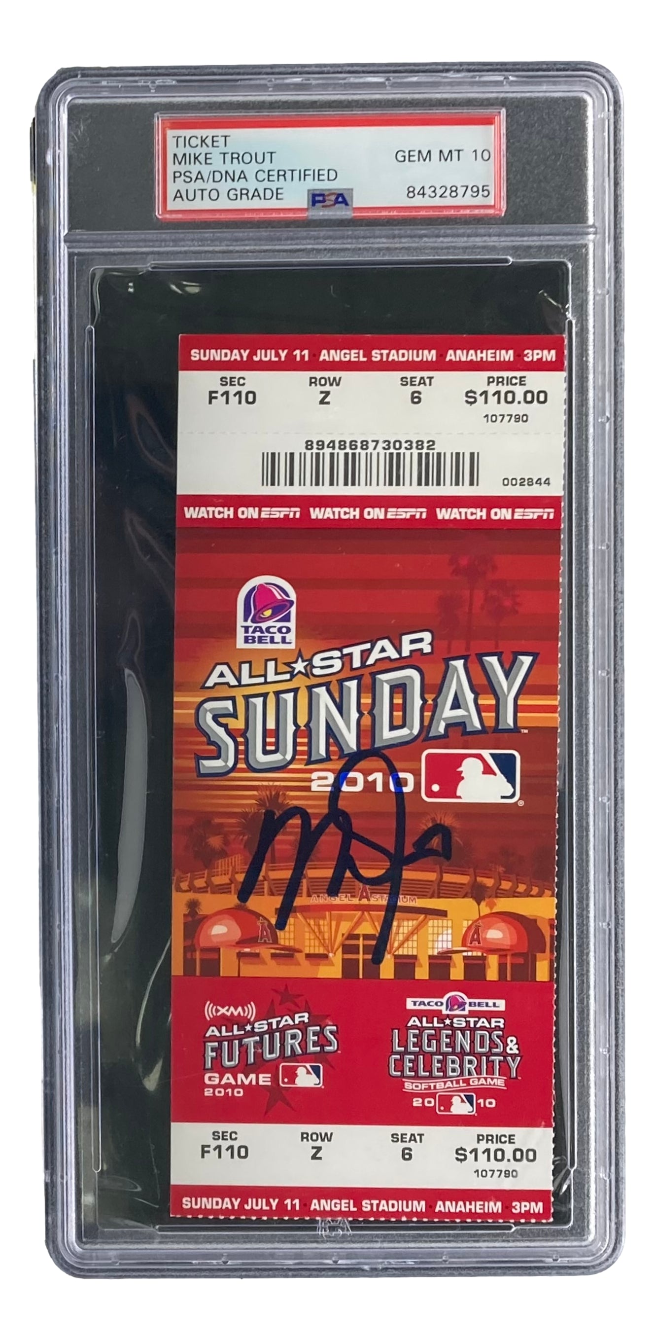 Authentic Mike Trout Los Angeles Angels Signed 2010 Futures Game Ticket - PSA/DNA Certified Gem MT 10 - Perfect for Baseball Memorabilia Collectors & Sports Fans Display