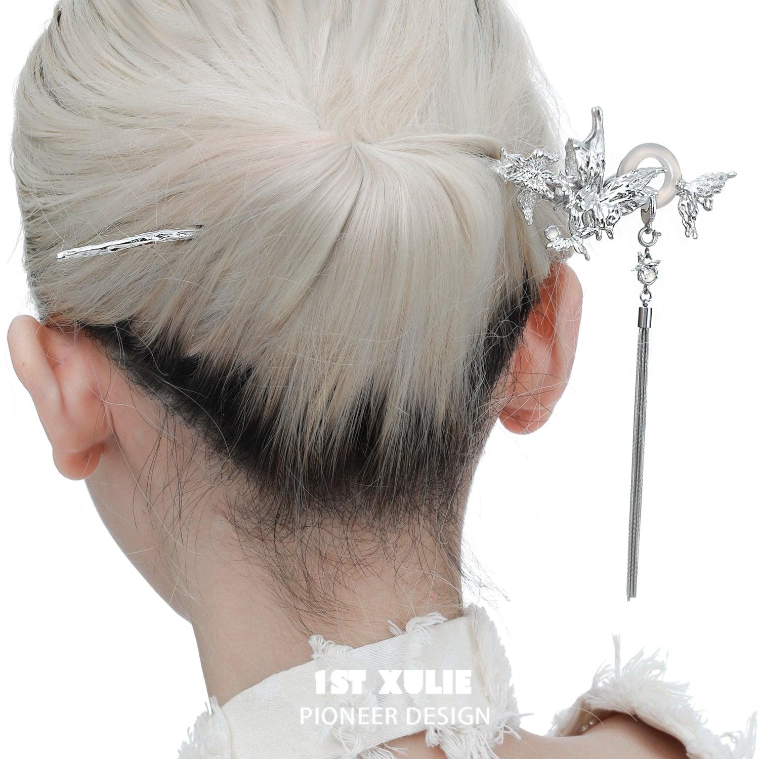 Whiterfly White Chalcedony Hairpin - Elegant Crystal Hair Clip for Women, Bridal Hair Accessories, Wedding & Party Hair Jewelry - Perfect for Special Occasions, Date Nights & Formal Events