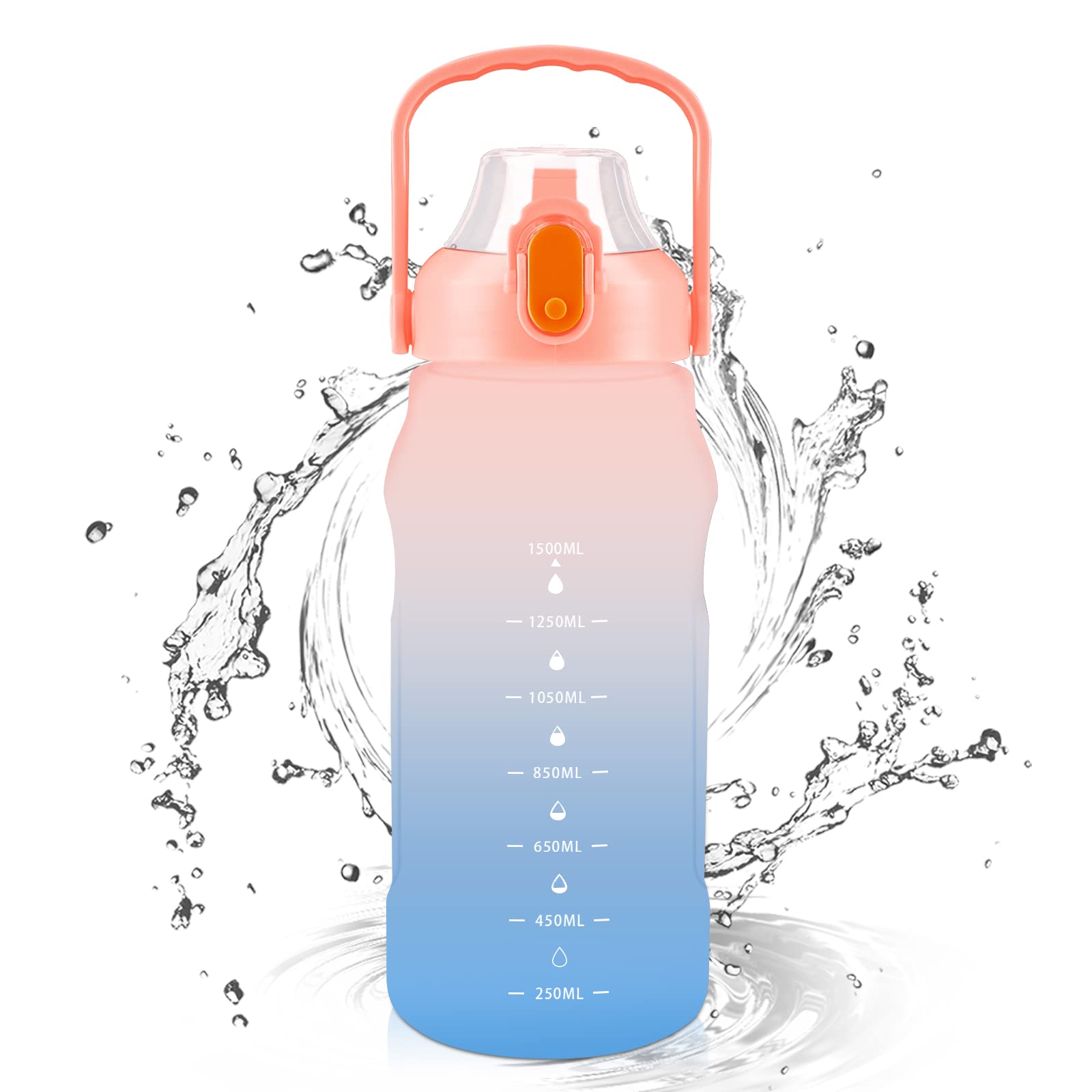 50oz Large Sports Water Bottle with Time Marker & Straw - BPA-Free, Leakproof, Motivational Gym Bottle - Tritan Reusable Fitness Jug for Men & Women (Pink/Blue) - Perfect for Workouts, Hiking & Daily Hydration Tracking