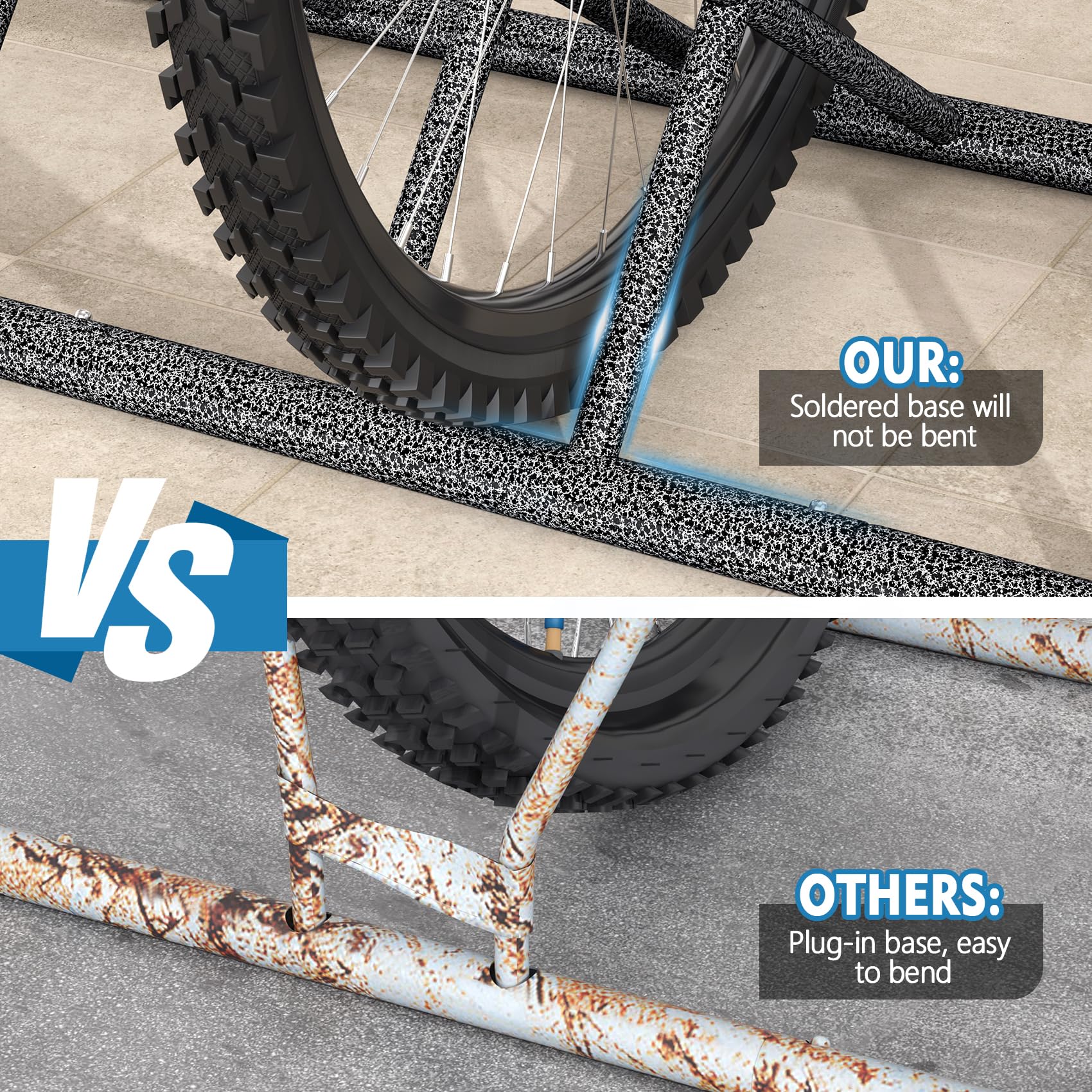 Heavy Duty Bike Rack for Garage - Indoor Floor & Outdoor Bike Storage Stand Holds 5 Bikes - Hammer-Tone Silver Finish - Perfect for Home, Apartment & Backyard Bike Organization
