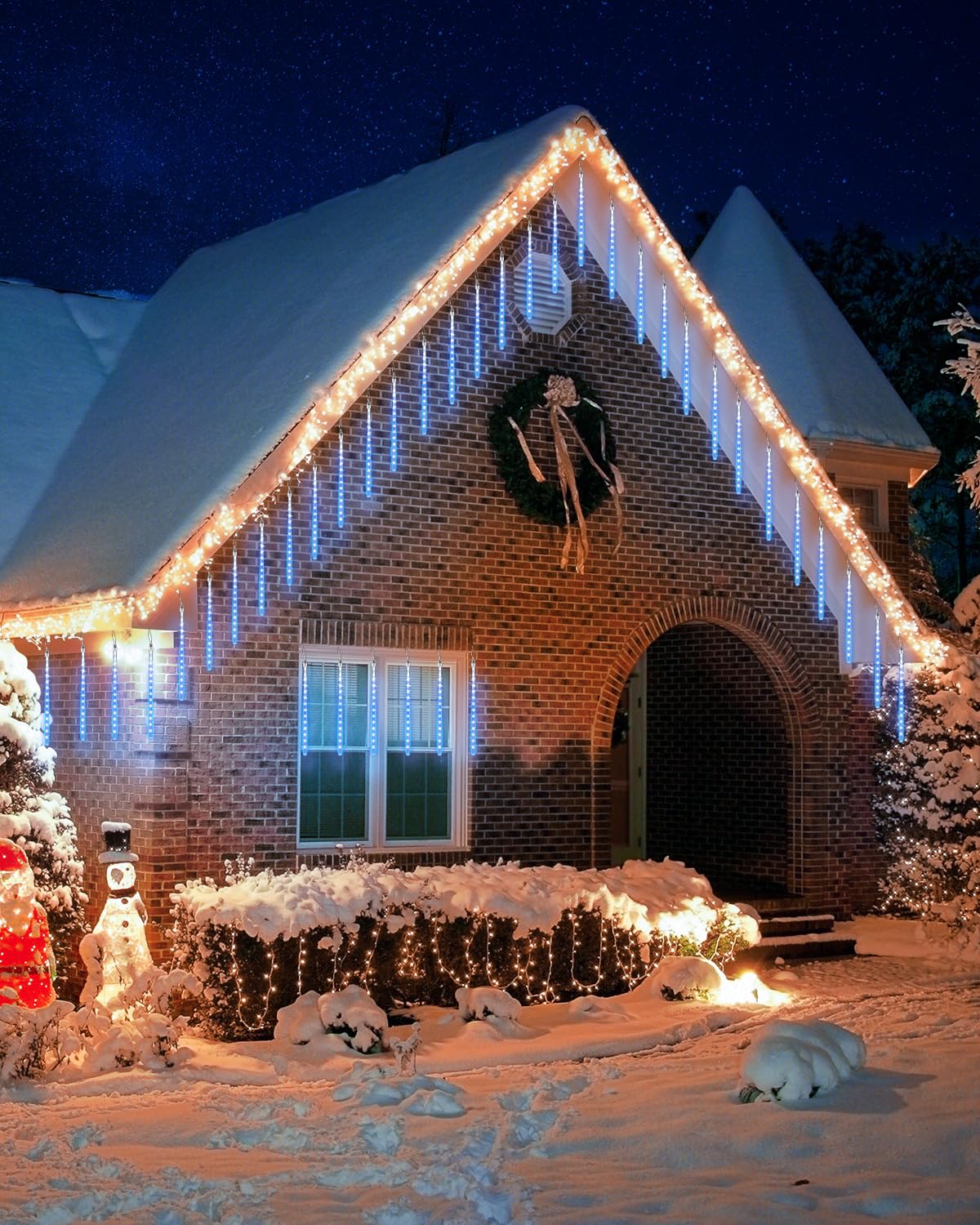 Joomer 11.8 Inch 240 LED Christmas Meteor Shower Lights - 10 Tube Waterproof Outdoor Snowfall Icicle Cascading Lights with Timer & Connectable Design | Perfect for Holiday Decorations, Winter Weddings, and Outdoor Party Lighting (Blue)