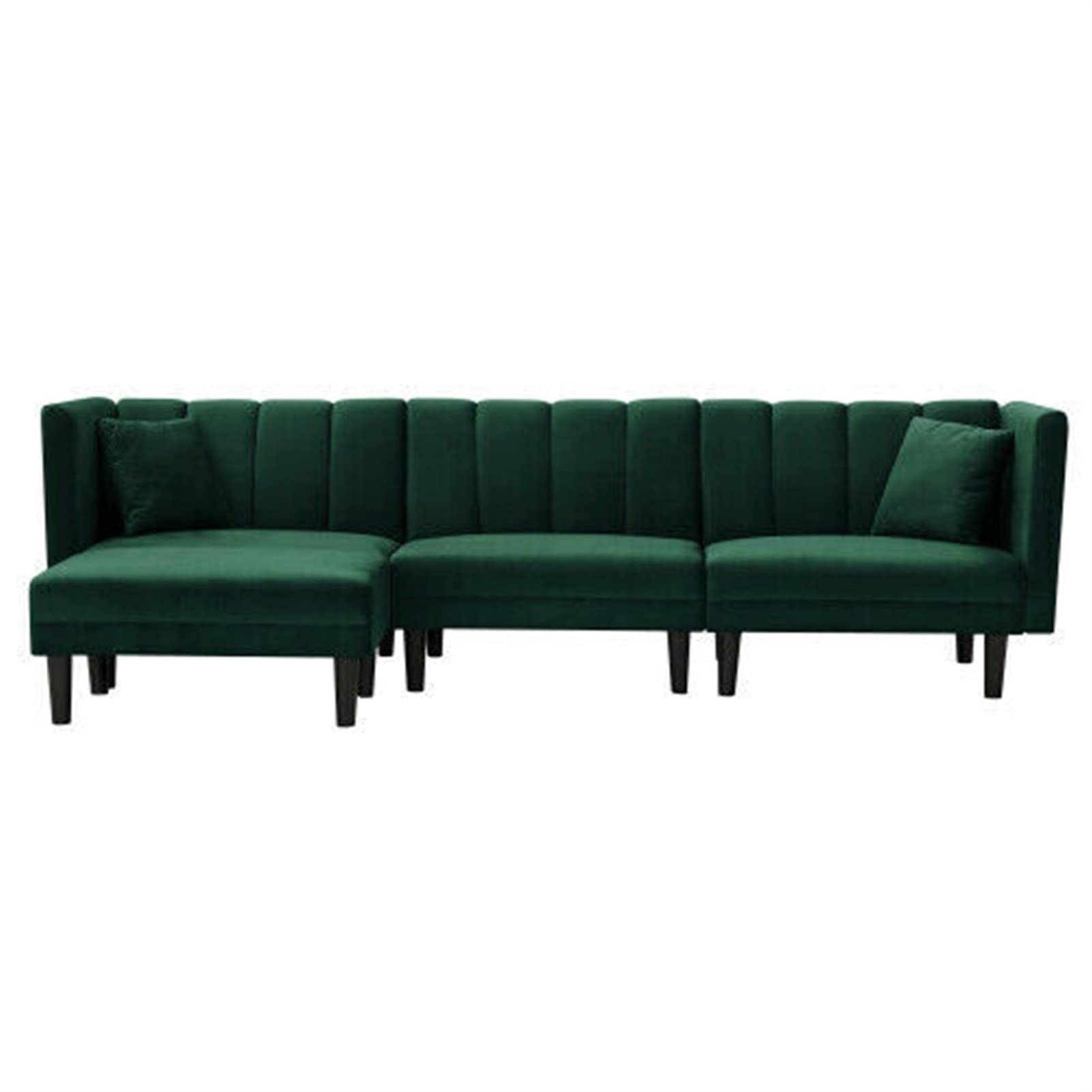 ALIDAM Dark Green Velvet Reversible Sectional Sofa with Recliner & 2 Pillows - Convertible Sleeper Sofa for Living Room, Home Theater & Guest Room