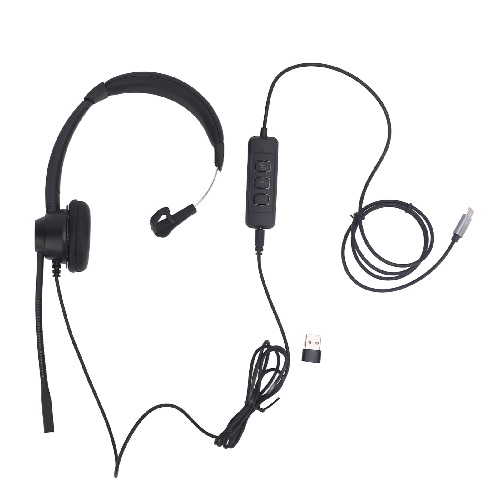 Professional Telephone Headset with Noise Canceling Microphone - 3.5mm/USB-C Compatible (Includes USB Adapter) for Call Centers, Customer Service & Remote Work