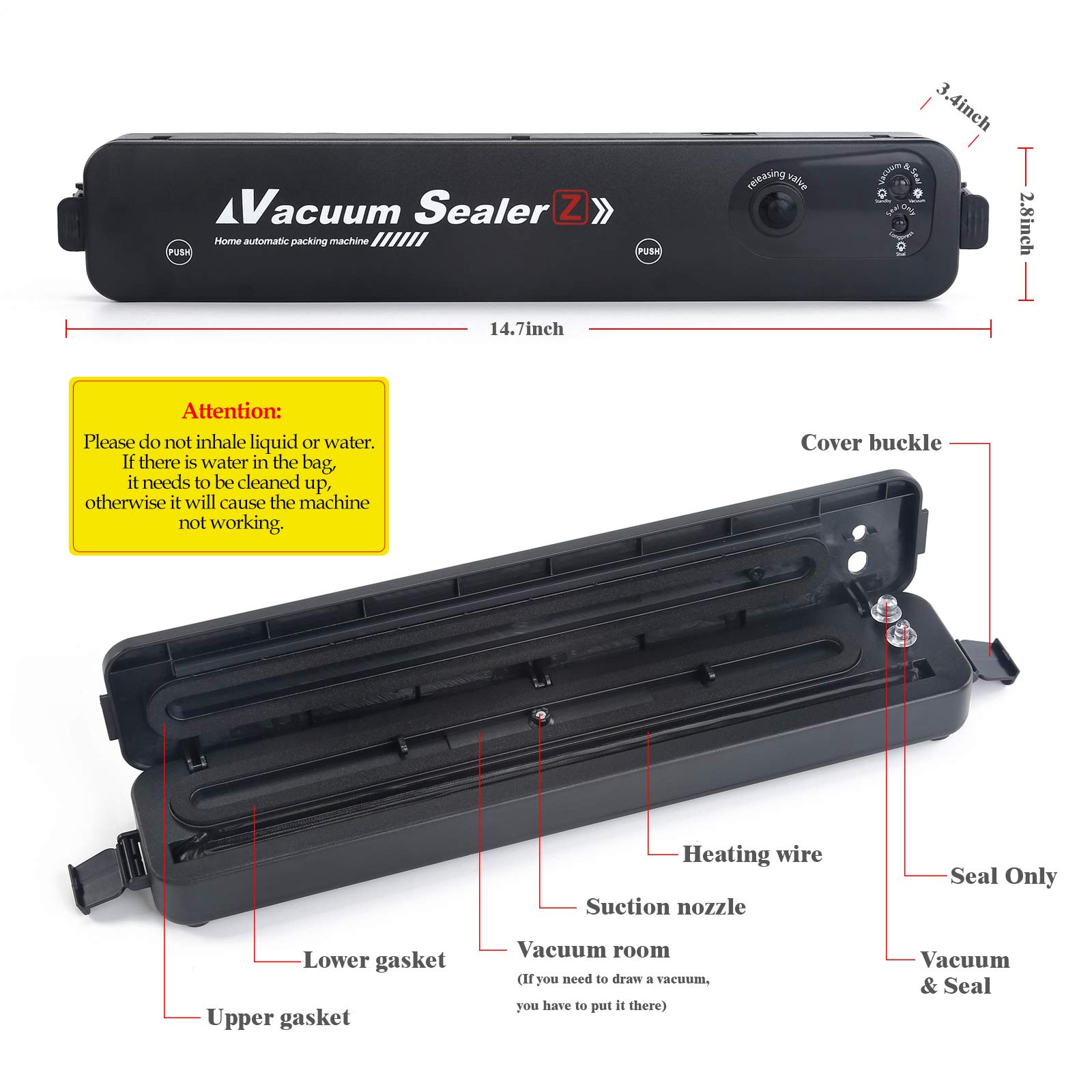 YEIO Automatic Vacuum Sealer Machine for Food Preservation - Compact Portable Food Sealer Works with Dry & Moist Foods | Includes 15 Vacuum Bags | LED Indicator | Perfect for Meal Prep, Sous Vide, Freezer Storage & Camping Trips