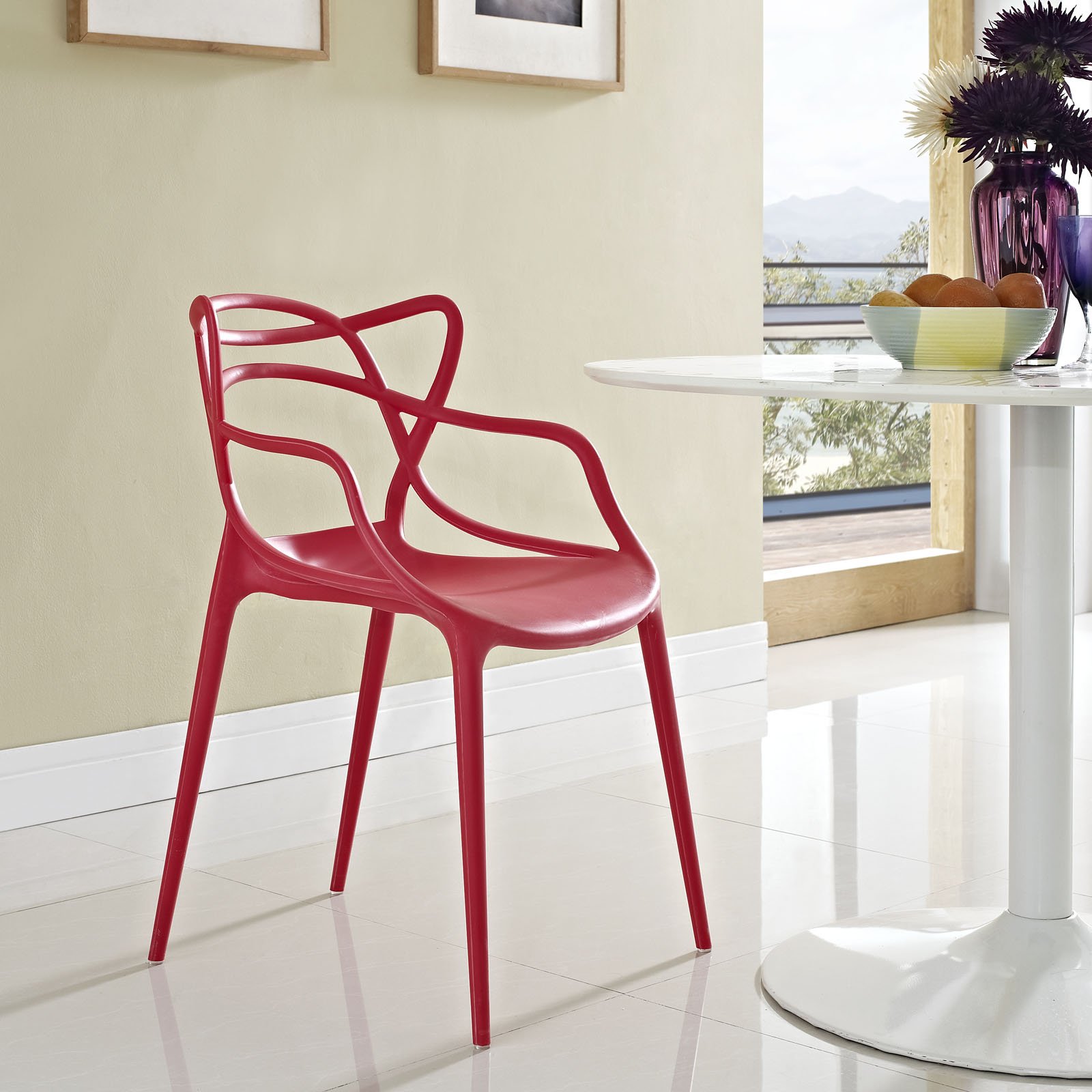 Modway Entangled Modern Molded Plastic Dining Chair - Red, Fully Assembled - Perfect for Kitchen, Dining Room & Outdoor Patio