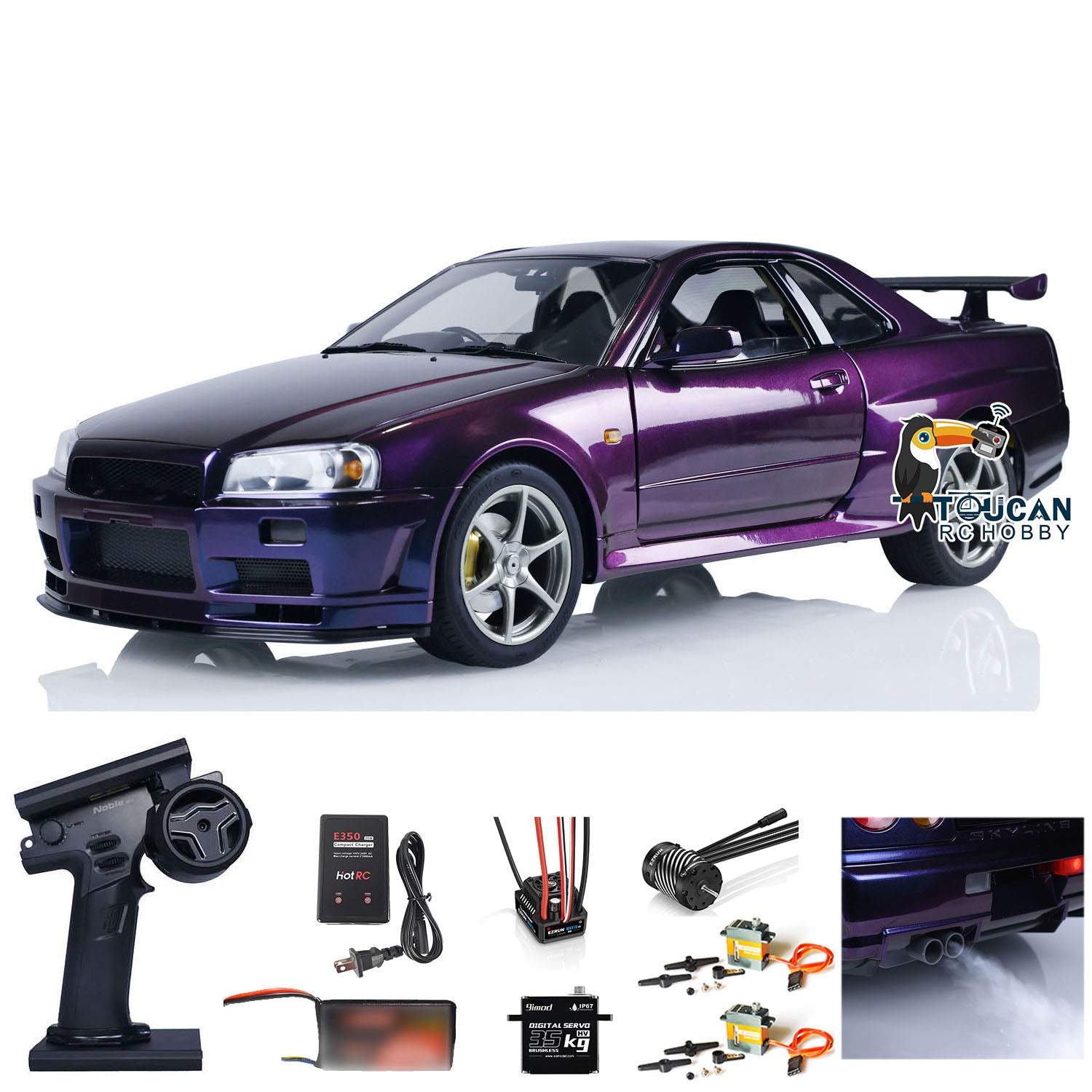 1/8 Scale Metal 4WD RC Racing Car - 4x4 Radio Controlled Drift Vehicle Model with High Speed, Light & Sound Effects (Ready-to-Run R34 Style) - Perfect for Indoor/Outdoor Racing, Drifting & Hobby Enthusiasts