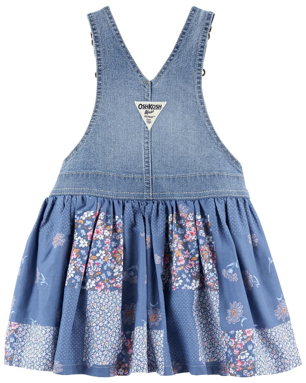 Oshkosh B'gosh Baby & Toddler Girls' Soft Knit Denim Floral Patchwork Jumper Dress with Adjustable Straps - Blue (6 Months to 5 Years) | Cute Outfit for Playdates, Parties & Family Photos