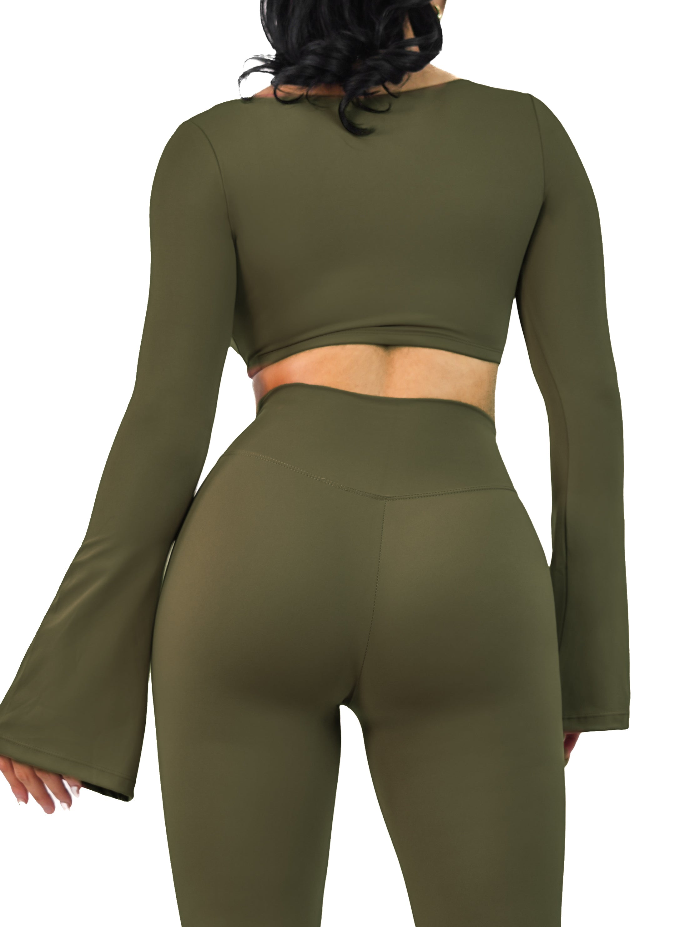 City Girl Flared Long Sleeve Sports Top - Wild Green Athletic Yoga Shirt for Women | Perfect for Yoga, Gym & Casual Wear