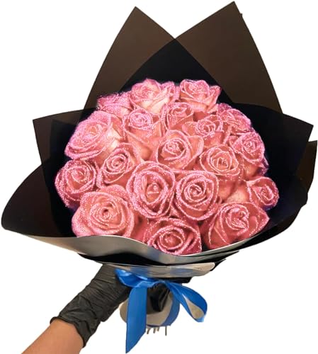 OFDIVA DIY Glitter Rose Bouquet - 35 Pink Artificial Roses with Shiny Finish | Perfect Valentine's Day Gift, Anniversary & Engagement Present | Romantic Home Decor for Weddings, Parties & Photo Backdrops