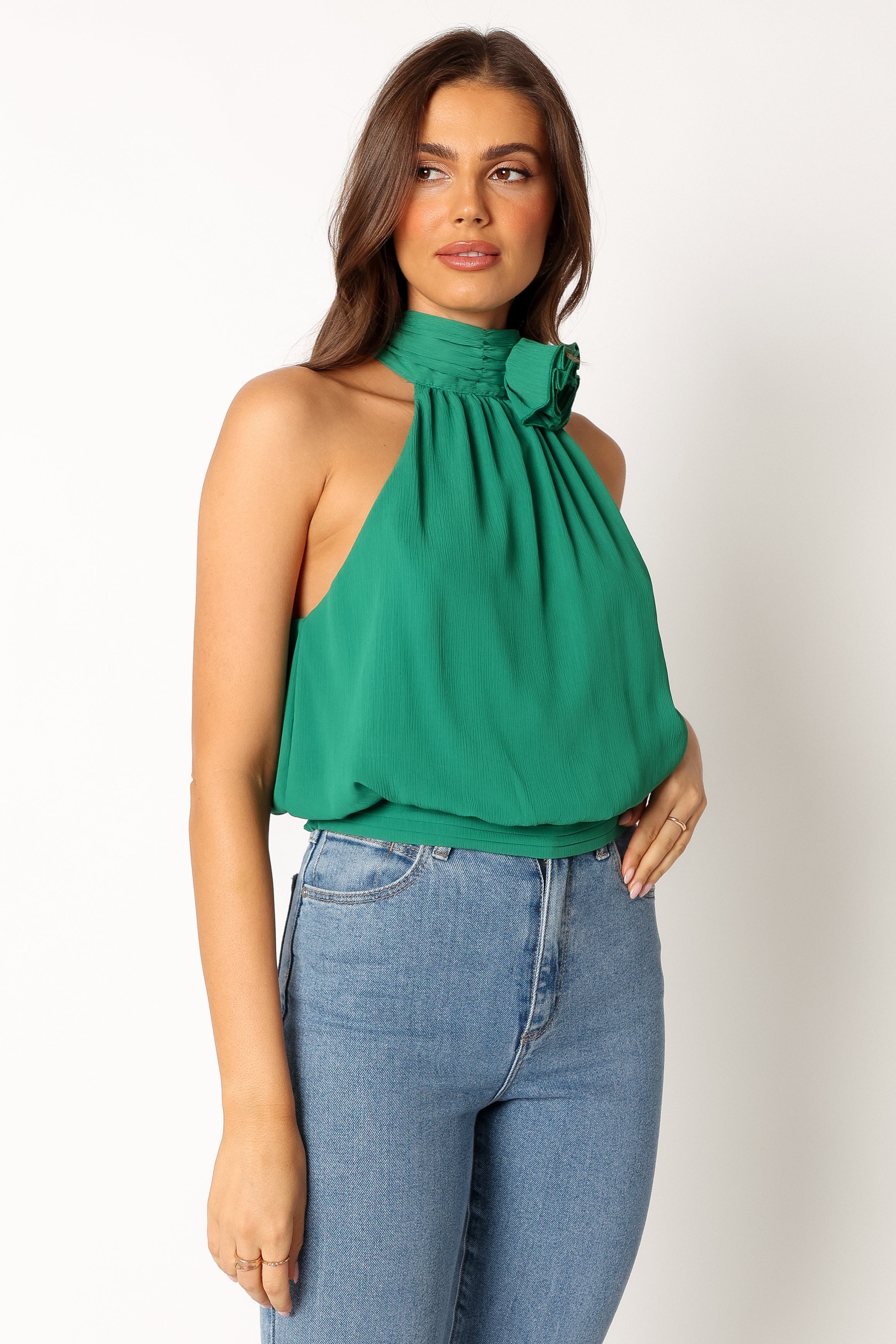Avery Rosette Detail Top - Women's Fashion Blouse in Green | Perfect for Casual Wear, Office Outfits & Date Nights