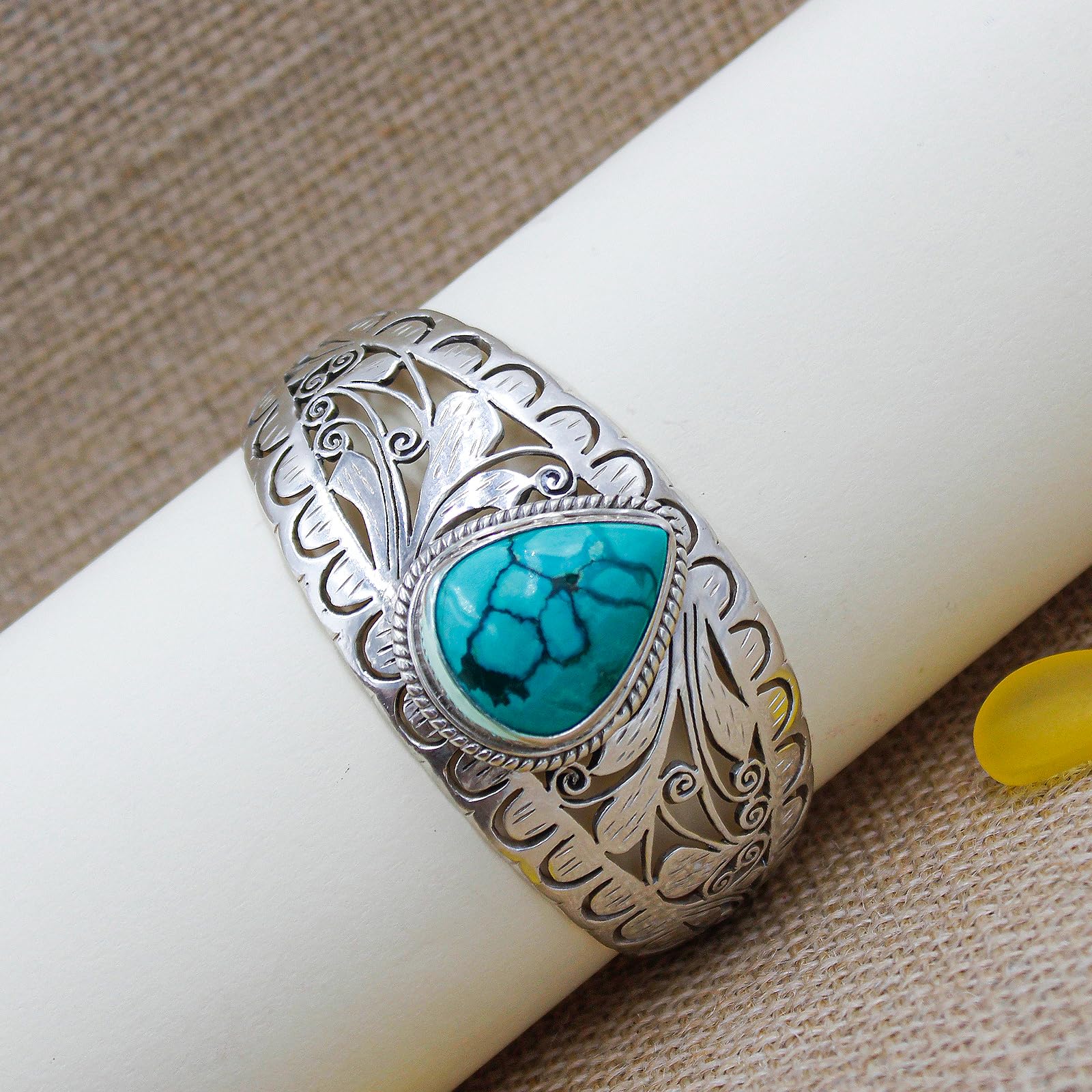 Handmade Adjustable Turquoise Gemstone Cuff Bracelet for Men & Women - 925 Sterling Silver Fashion Jewelry - Perfect Gift for Parties, Anniversaries & Everyday Wear