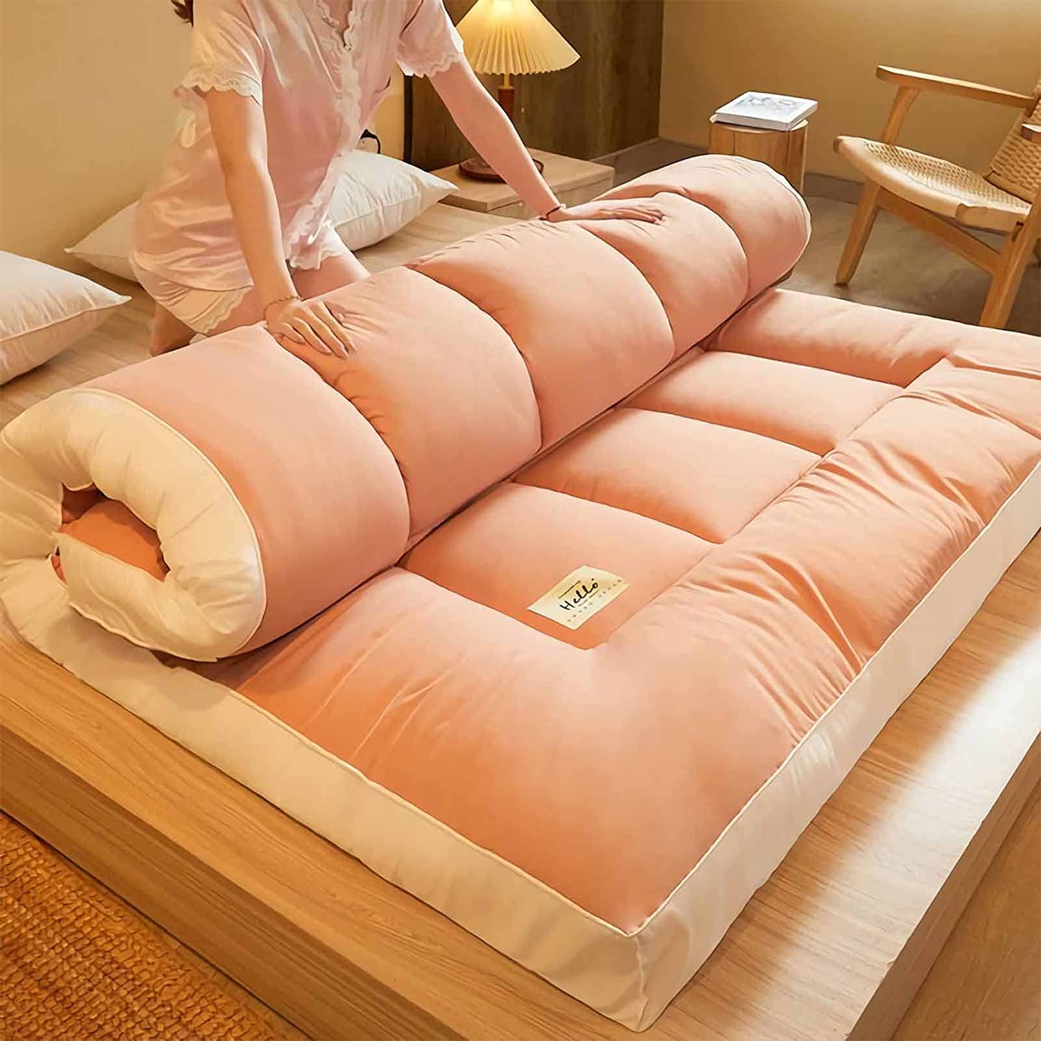Japanese Floor Mattress Futon - Extra Thick Foldable Tatami Sleeping Pad for Home, Travel & Camping | Full Size Roll-Up Mattress for Guest Bed, Dorm Room & Outdoor Use (Color: H)