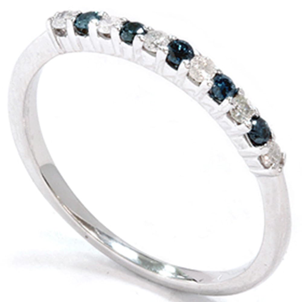 1/4 Carat Blue & White Diamond Anniversary Ring - 14K White Gold Engagement Band for Women - Perfect for Weddings, Anniversaries & Special Occasions