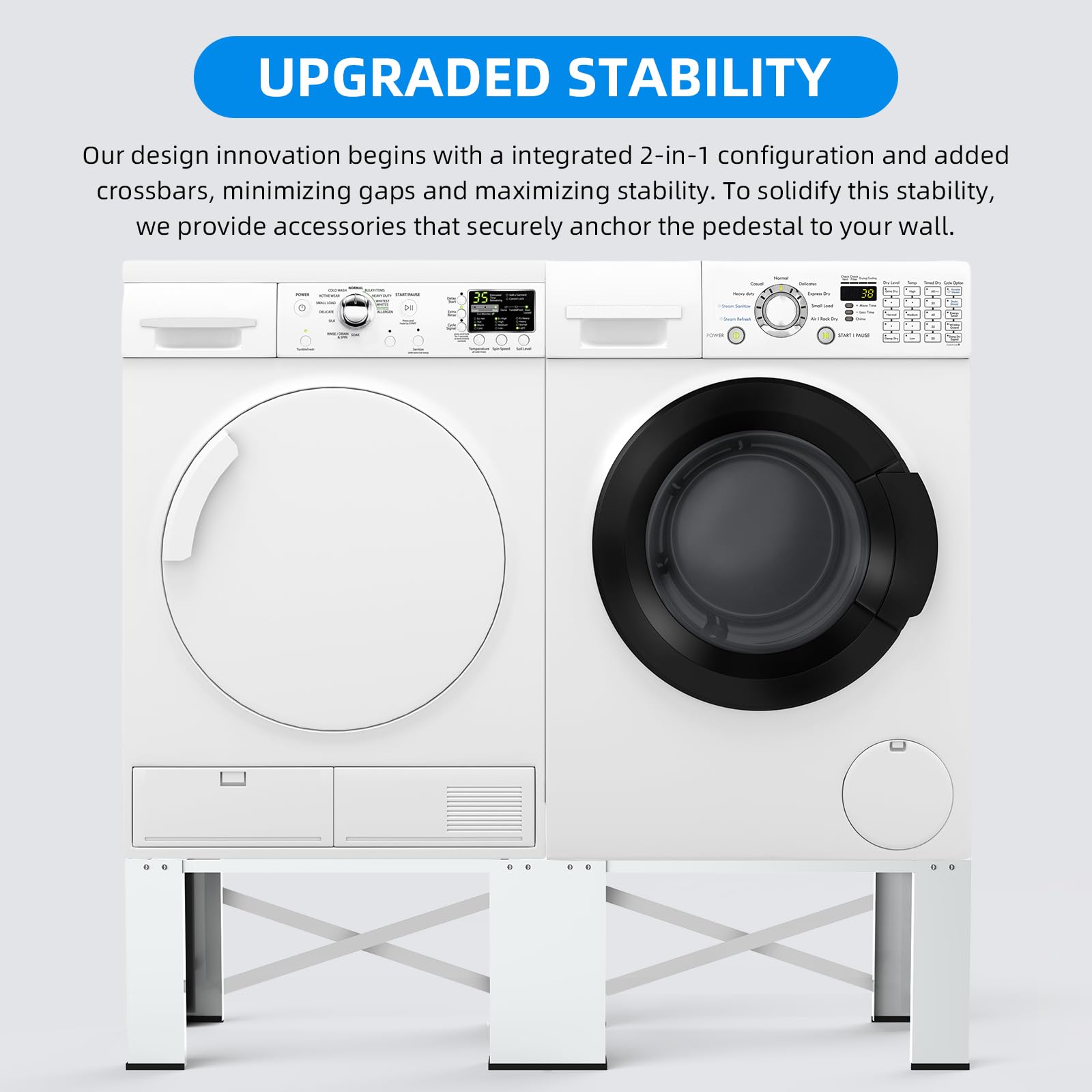 2 in 1 Washer Dryer Pedestal Stand 29 Inch - Heavy Duty Steel Laundry Pedestal for Front Load Washer and Dryer, Universal Fit for Most 4.8-5.3 cu.ft Capacity Washing Machines, White - Perfect for Laundry Room Organization and Space Saving