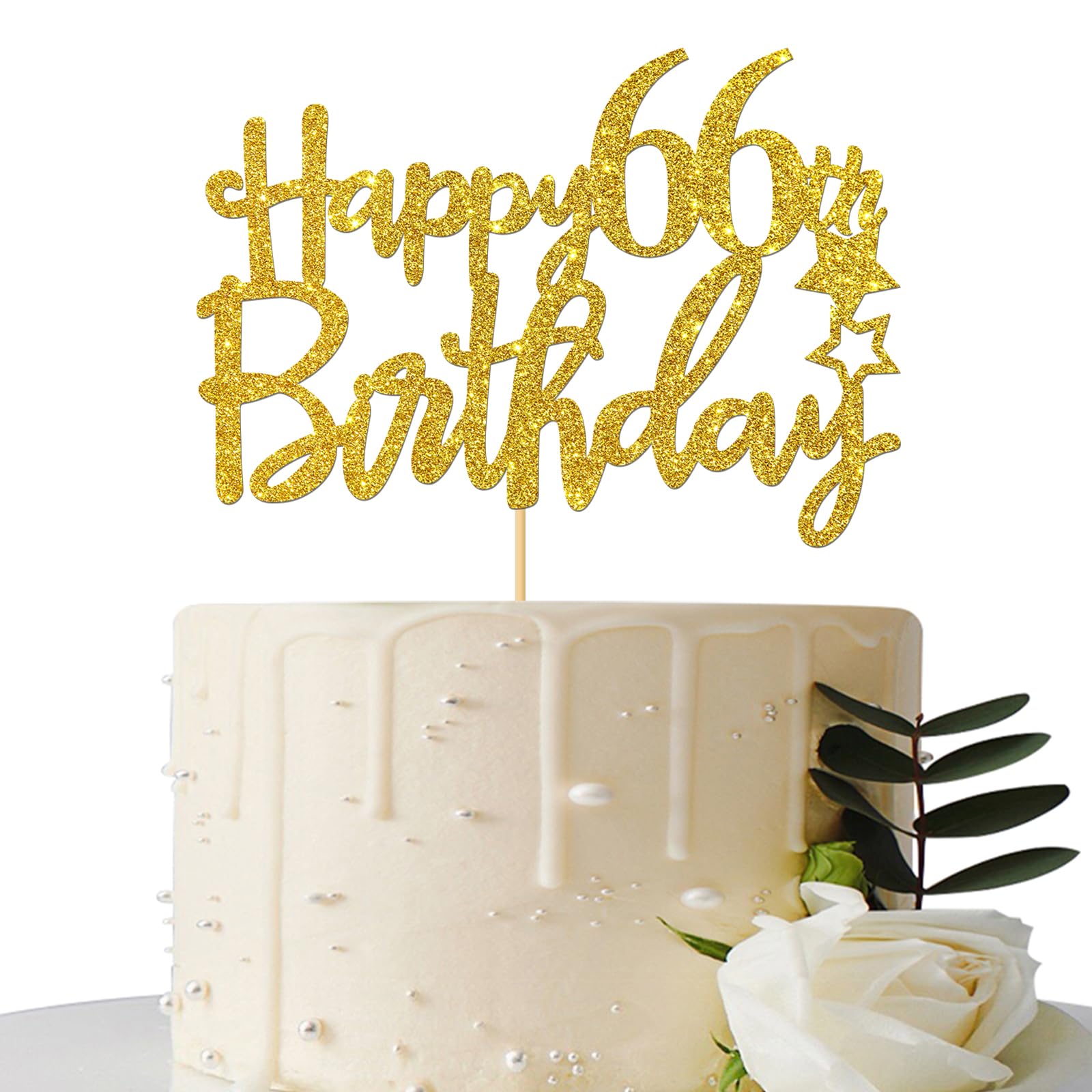 Gold Glitter Happy 66th Birthday Cake Topper - 66 Sign Cake Decorations - Cheers to 66 Years Party Supplies - Perfect for 66th Birthday Celebrations, Anniversaries & Retirement Parties