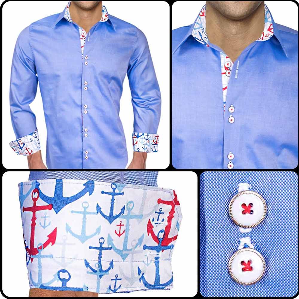 Premium Blue Oxford Dress Shirts with Anchor Design - 100% Made in USA - Perfect for Business Casual & Formal Occasions