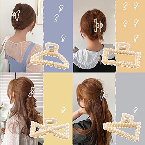 Champagne Pearl Hair Claw Clips for Women - Medium Size Non-Slip Retro Barrettes, Decorative Hair Accessories & Styling Tools (Rectangle) - Perfect for Weddings, Parties, and Everyday Elegant Hairstyles