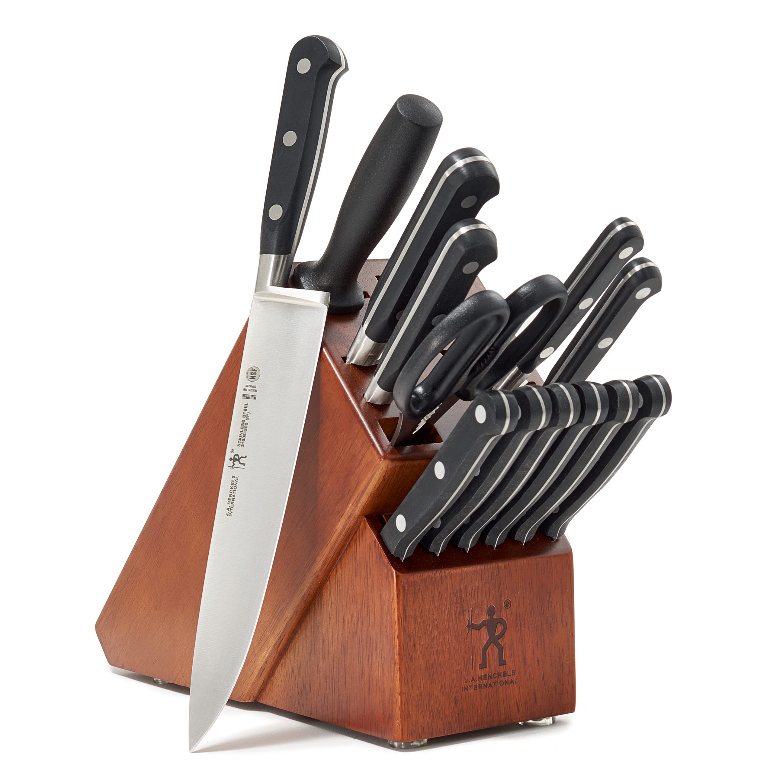 HENCKELS 14-Piece Knife Block Set with Steak, Paring, Utility, Prep, Bread & Chef's Knives | High-Quality German Stainless Steel Kitchen Cutlery Set | Perfect for Home Cooking, Meat Cutting & Food Preparation