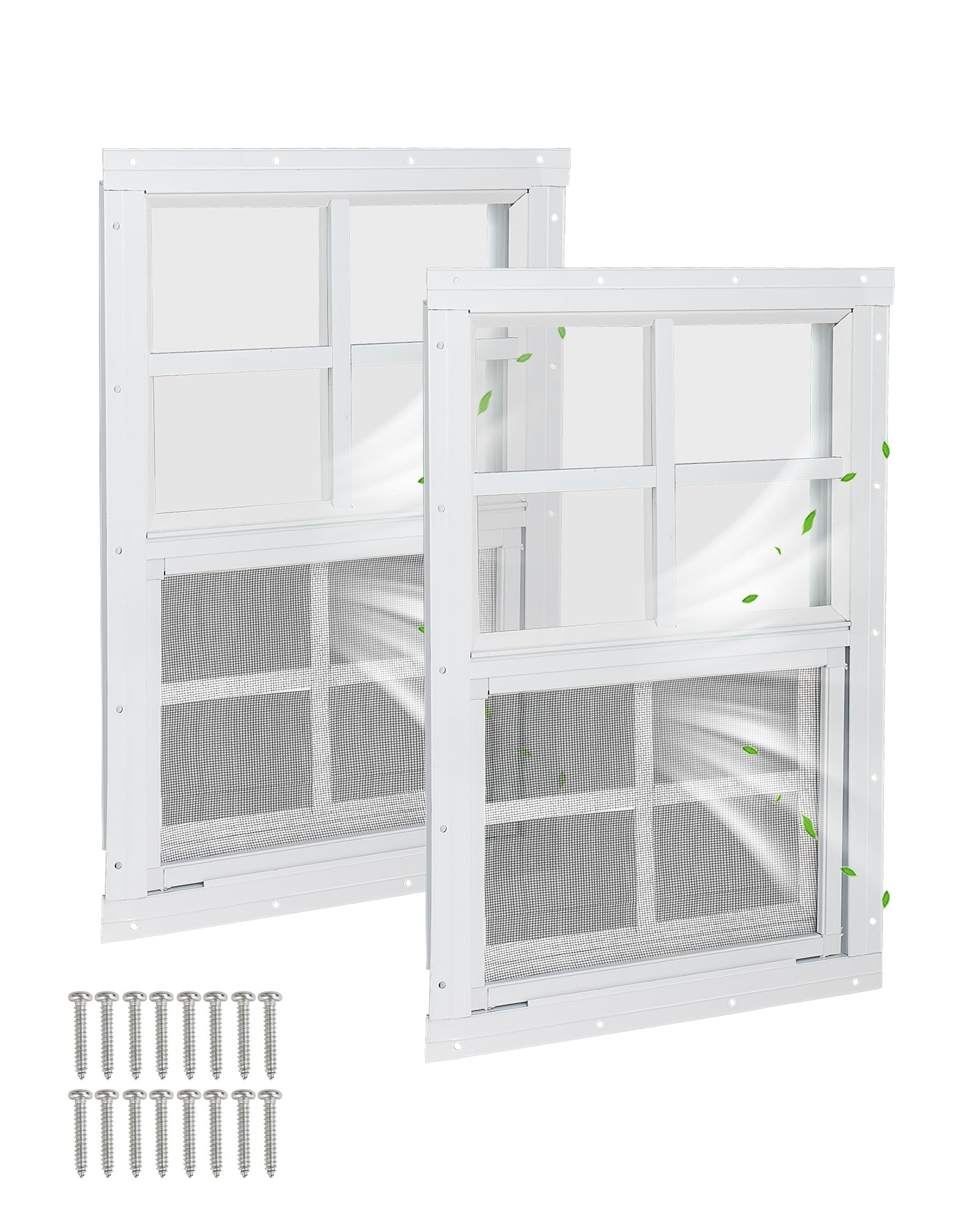 12x18 Inches Shed Window with Screen - 2 Pack Tempered Glass Small Windows for Outdoor Protection - Ideal for Sheds, Chicken Coops, Playhouses & DIY Projects - Weatherproof & Durable Design for Year-Round Use