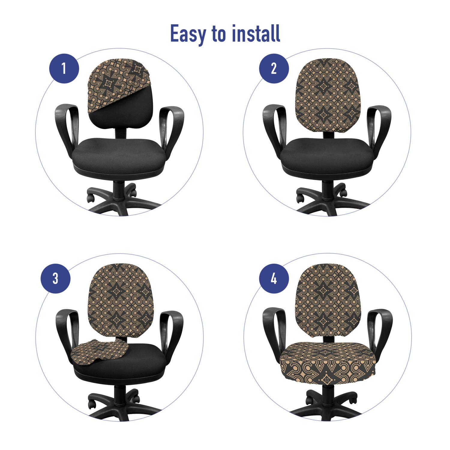 Ambesonne Ethnic Office Chair Slipcover - Moroccan Tribal Boho Stretch Fabric Cover with Oriental Damask Motif in Earth Tones | Perfect for Home Office, Living Room & Bohemian Decor (Dark Grey & Tan)