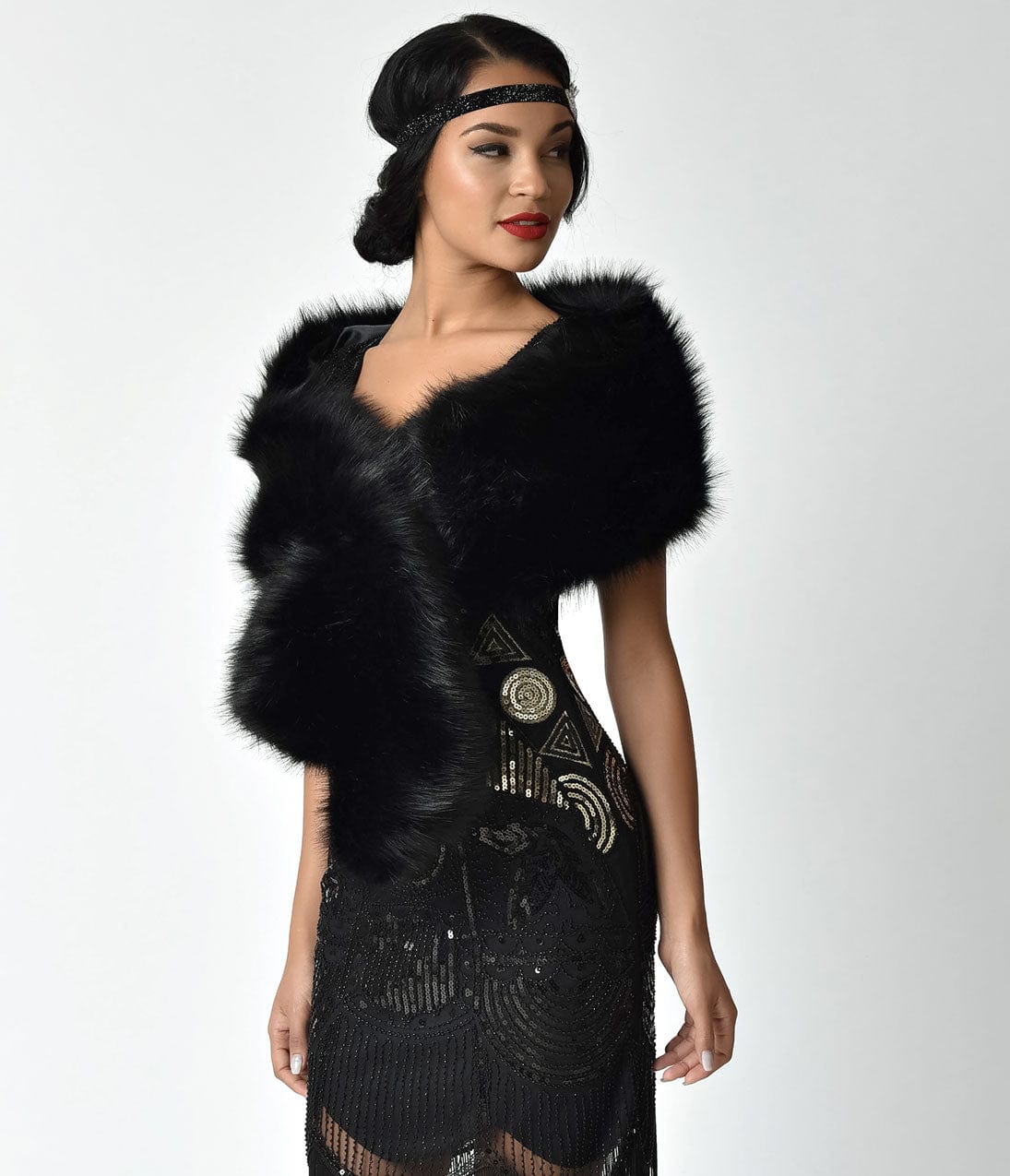 Vintage Black Faux Fur Stole Shawl - Elegant Winter Wrap for Women - Perfect for Weddings, Parties & Cold Weather Fashion
