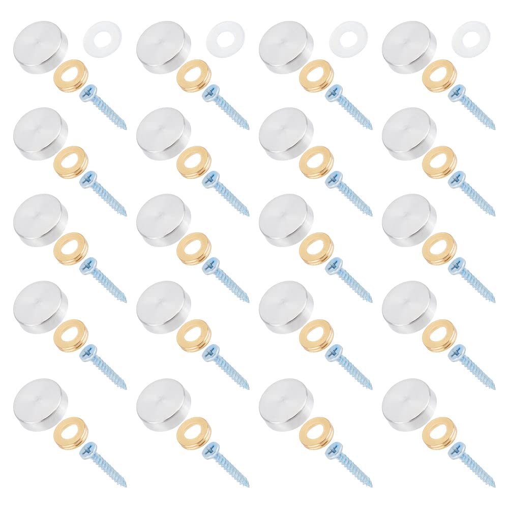 DICOSMETIC 32-Pack Stainless Steel Mirror Screws with Decorative Gold Caps - Wall Mounted Fasteners for Decorative Mirrors, Advertising Displays & Home Décor Hardware