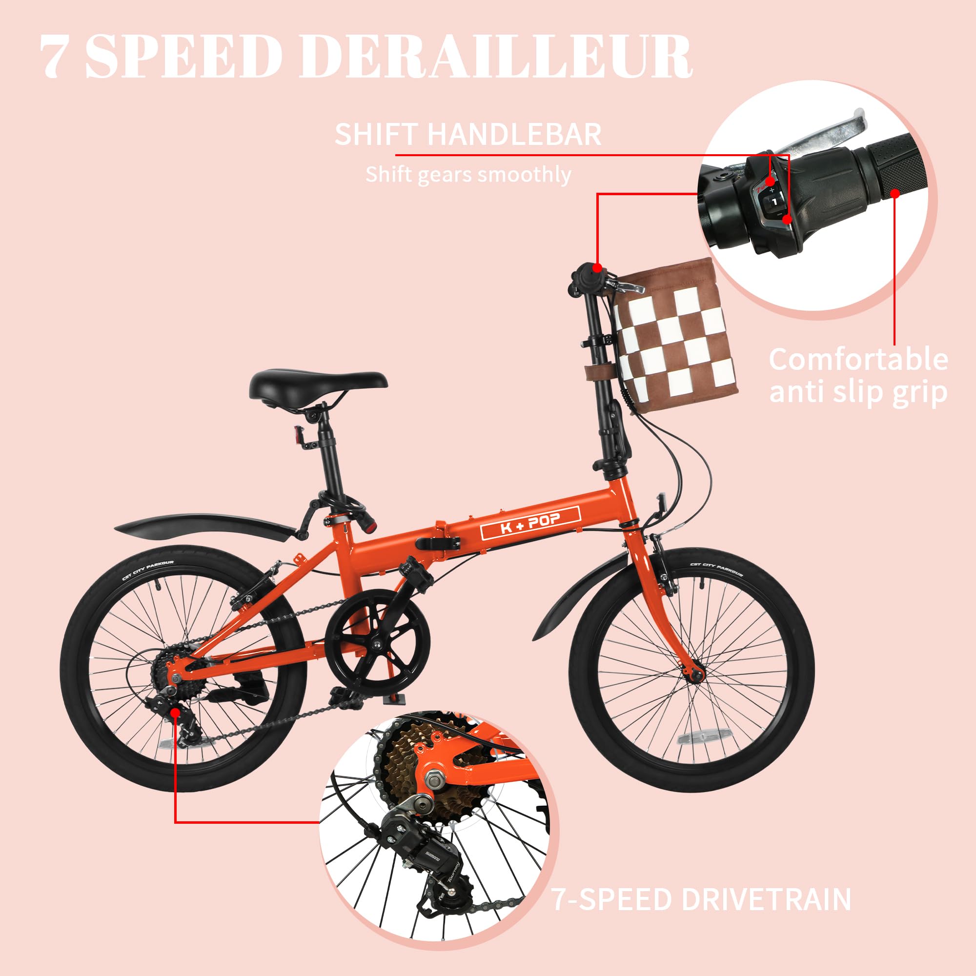 Foldable Adult Bicycle - 20 Inch Commuter Bike with Detachable Basket, 7-Speed Gears, Lightweight & Streamlined Folding Design - Perfect for Urban Commuting, Campus Travel & Weekend Adventures