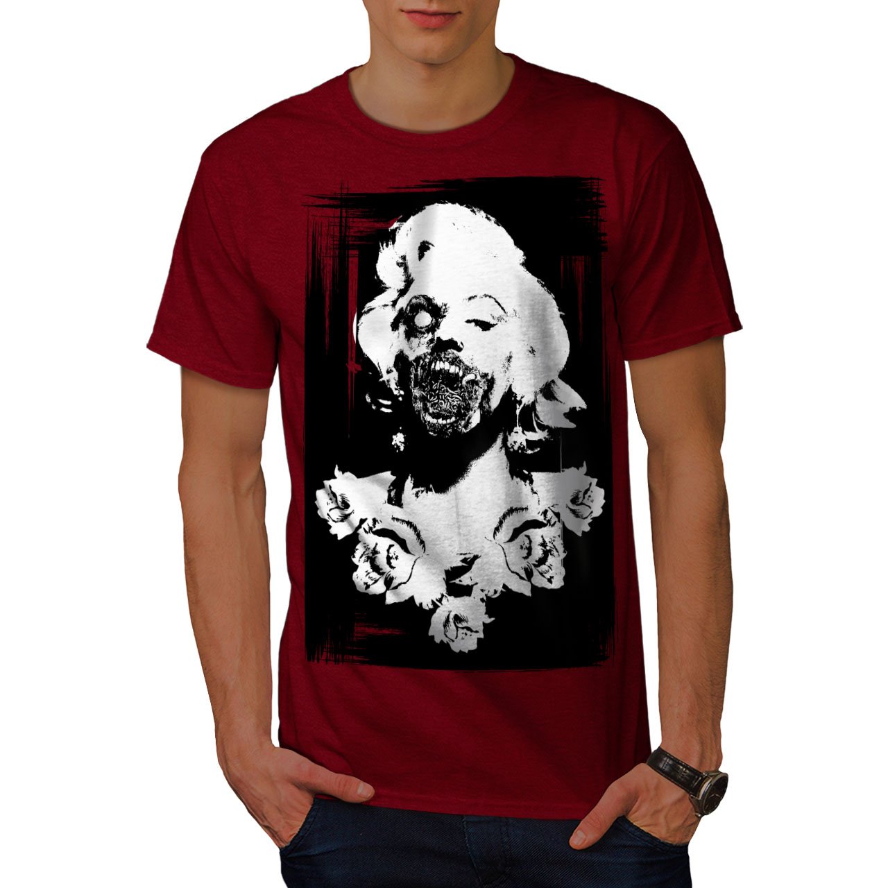 Zombie Horror Graphic Printed Men's T-Shirt | Scary Undead Design Cotton Tee for Halloween Costume, Cosplay & Horror Movie Fans