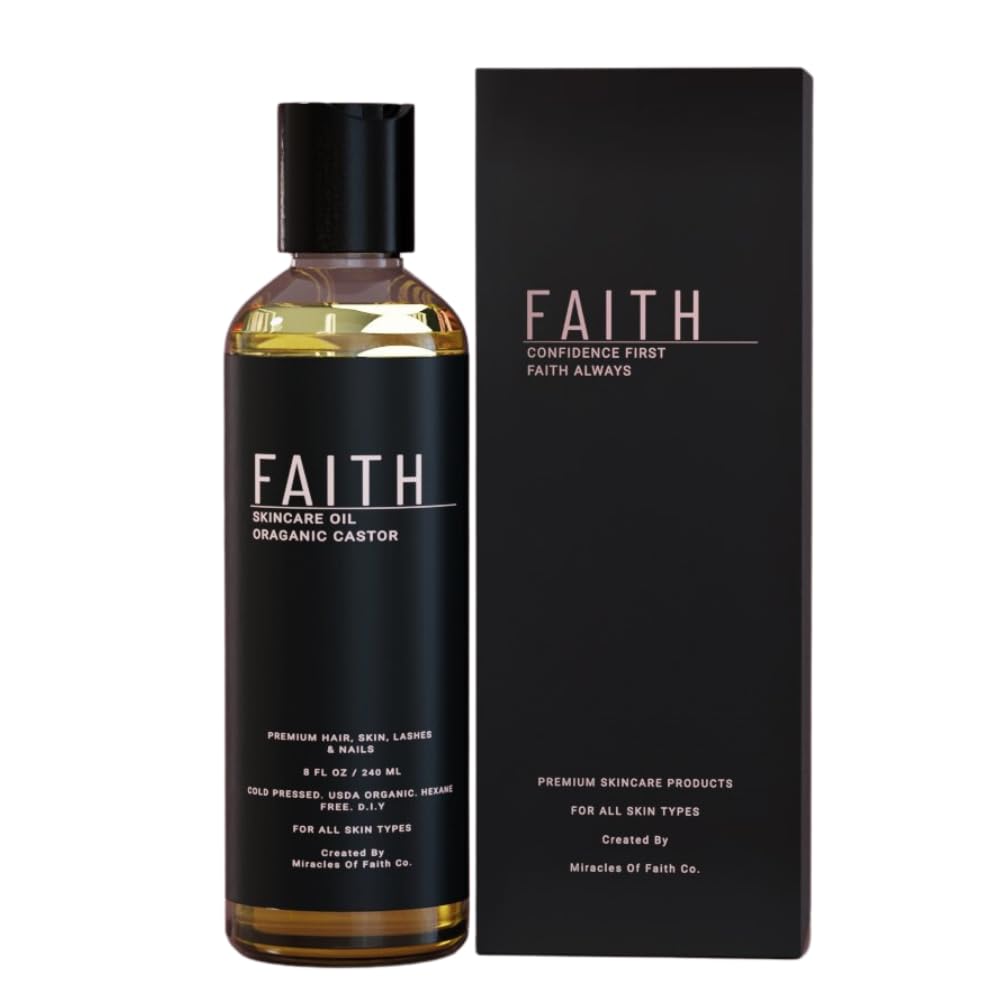 Faith Co. USDA Certified Organic Cold Pressed Castor Oil - 100% Pure Hexane-Free for Hair Growth, Eyelashes & Eyebrows - Vegan Hair & Lash Serum - 240ml - Perfect for Natural Hair Care, Skin Moisturizing & Beauty Treatments