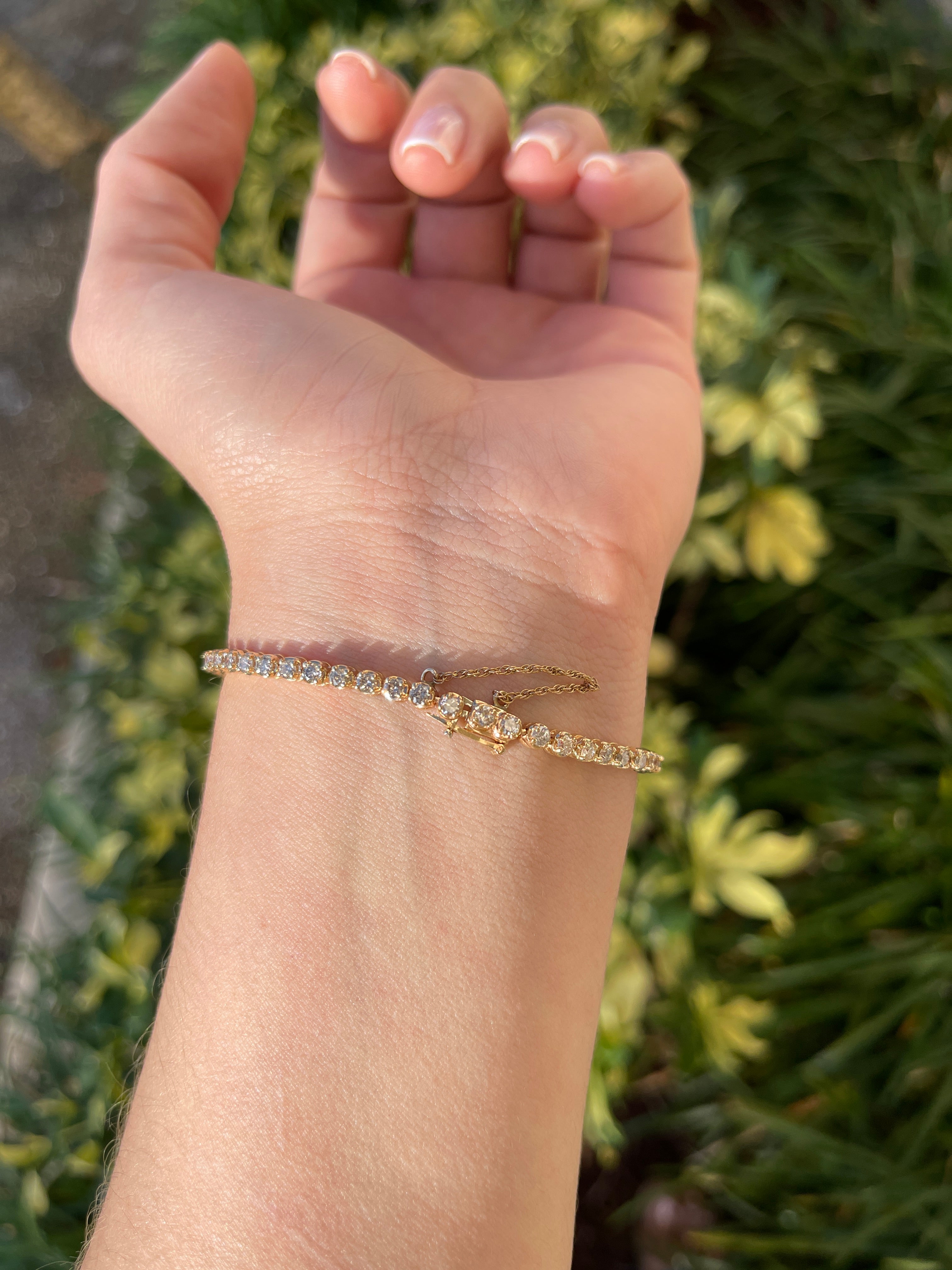 5.86tcw Vivid Green Bezel Emerald & Diamond Tennis Bracelet in 14K Gold - Elegant Jewelry for Women, Perfect for Weddings, Parties & Special Occasions