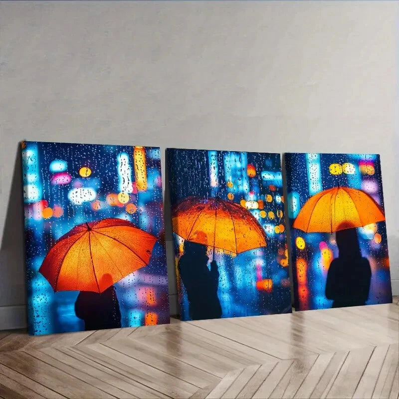3-Piece Yellow Umbrella Wall Art Set - Premium Framed Canvas Prints 40x60cm (16x24in) - High Quality Australian Made Home Decor - Perfect for Living Room, Bedroom & Office Decoration