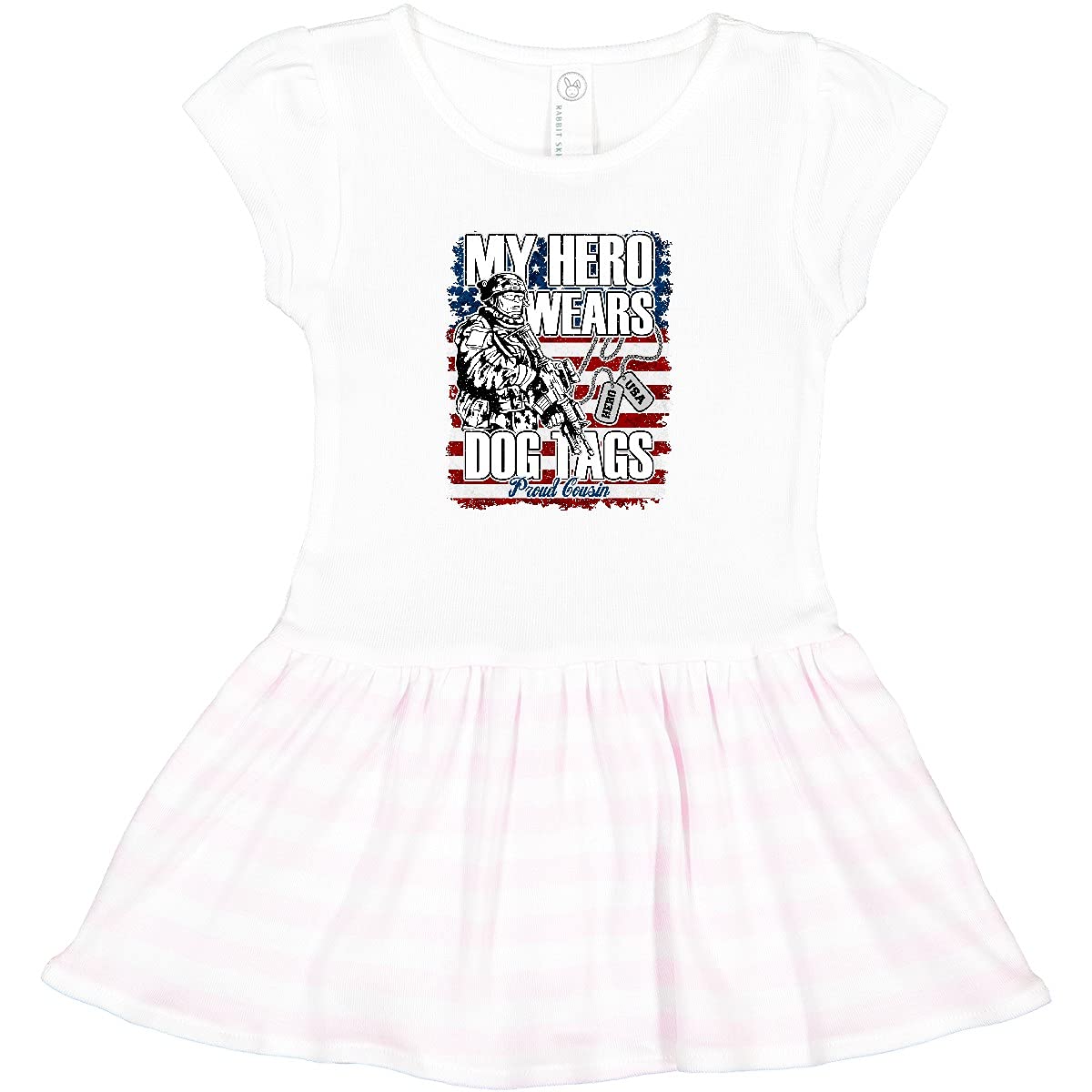 Inktastic My Cousin Wears Dog Tags Hero USA Flag Toddler Dress - Patriotic Baby Girl Outfit for Memorial Day, 4th of July & Military Appreciation Events