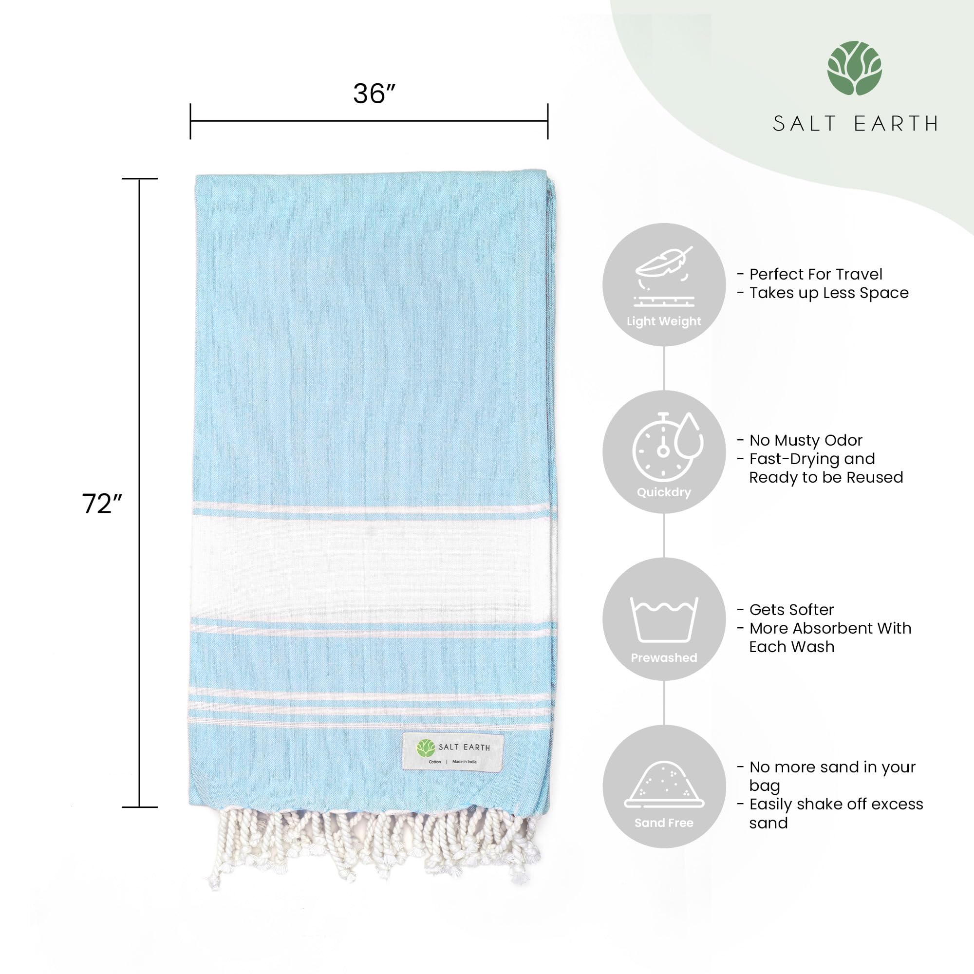 Premium Turkish Cotton Beach Towels Set of 2 - Extra Large, Quick-Drying & Lightweight Bath Towels - Soft & Absorbent Aqua Blue - Perfect for Pool, Beach, Spa & Gym Use