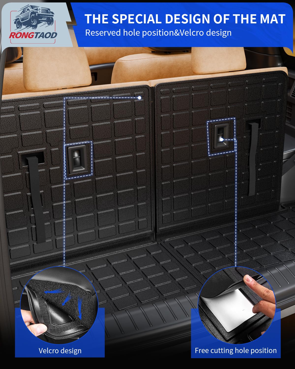 Rongtaod All-Weather Cargo Liner & Trunk Mat Compatible with 2024-2025 Hyundai Santa Fe - Heavy Duty Protection with Backrest Mat - Perfect for Road Trips, Groceries, and Pet Transport