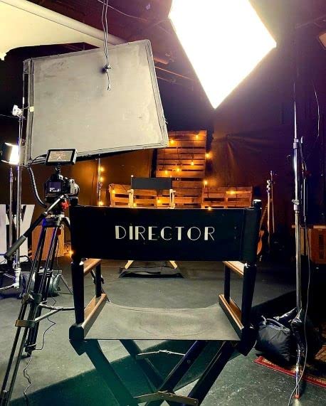 Filmcraft Tall Director's Chair - White Canvas & Natural Wood Frame - Folding Camping Chair for Outdoor Movies, Beach, Backyard, and Film Sets