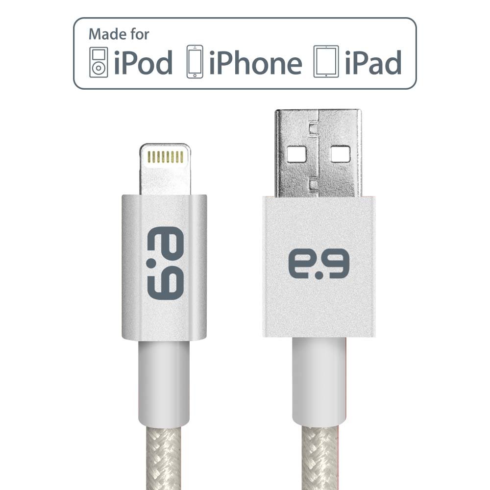 Premium Braided Metallic Lightning Cable for iPhone - 4ft Durable Fast Charging Sync Cord (Silver) | Compatible with iPhone 14/13/12/11/X/8 & More | Home, Office, Car Charging