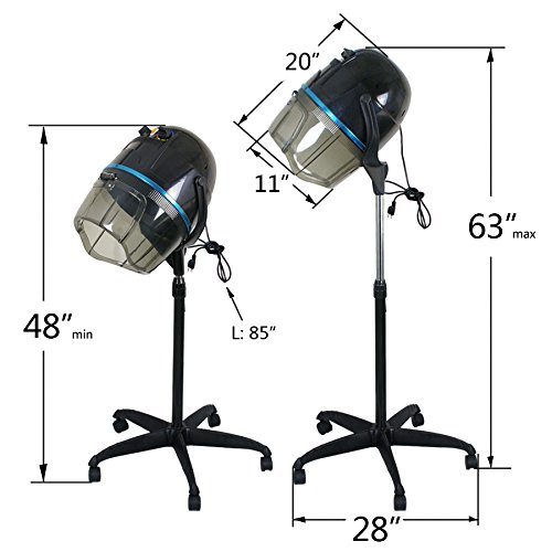 1300W Adjustable Hooded Hair Dryer with Rolling Wheels - Professional Salon Bonnet Dryer for Home Spa & Beauty Treatments | Black | Perfect for Hair Styling, Deep Conditioning & At-Home Hair Care