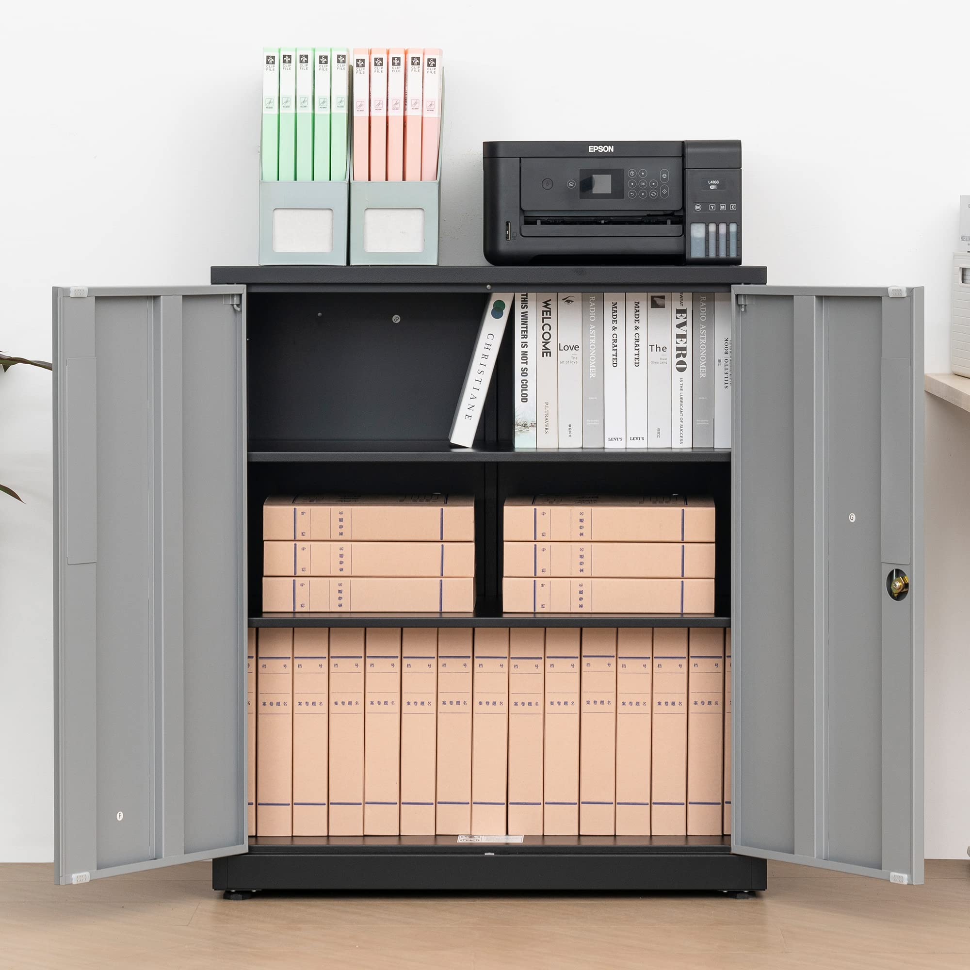 Metal Storage Cabinet with Locking Doors & Adjustable Shelves - 36.02