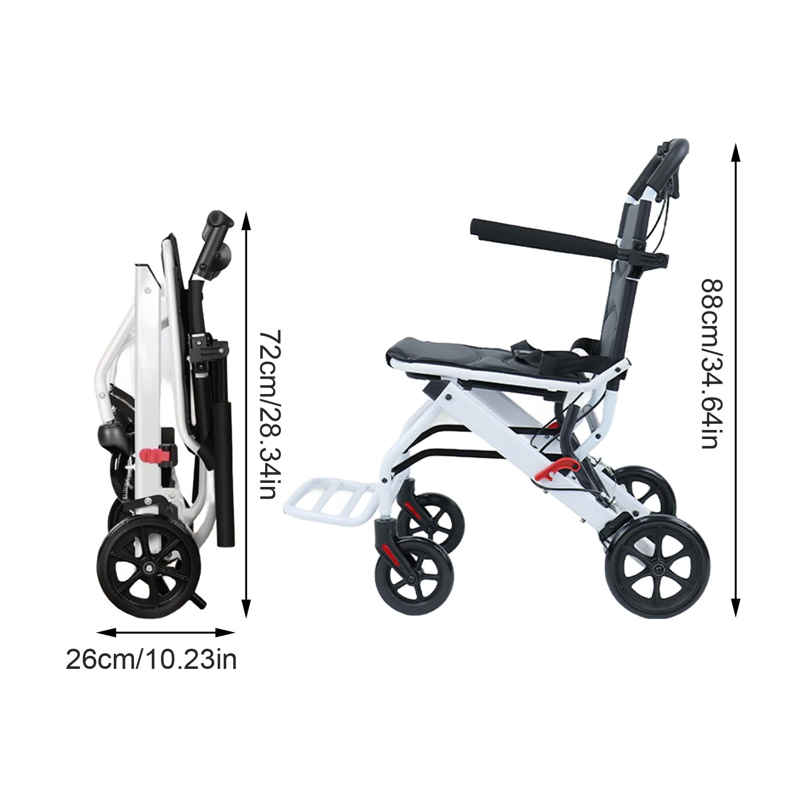 Lightweight Aluminum Folding Transport Wheelchair for Adults - Adjustable Safety Strap, PU Wheels & Ergonomic Design | Portable Travel Wheelchair for Airports, Hospitals, and Outdoor Use