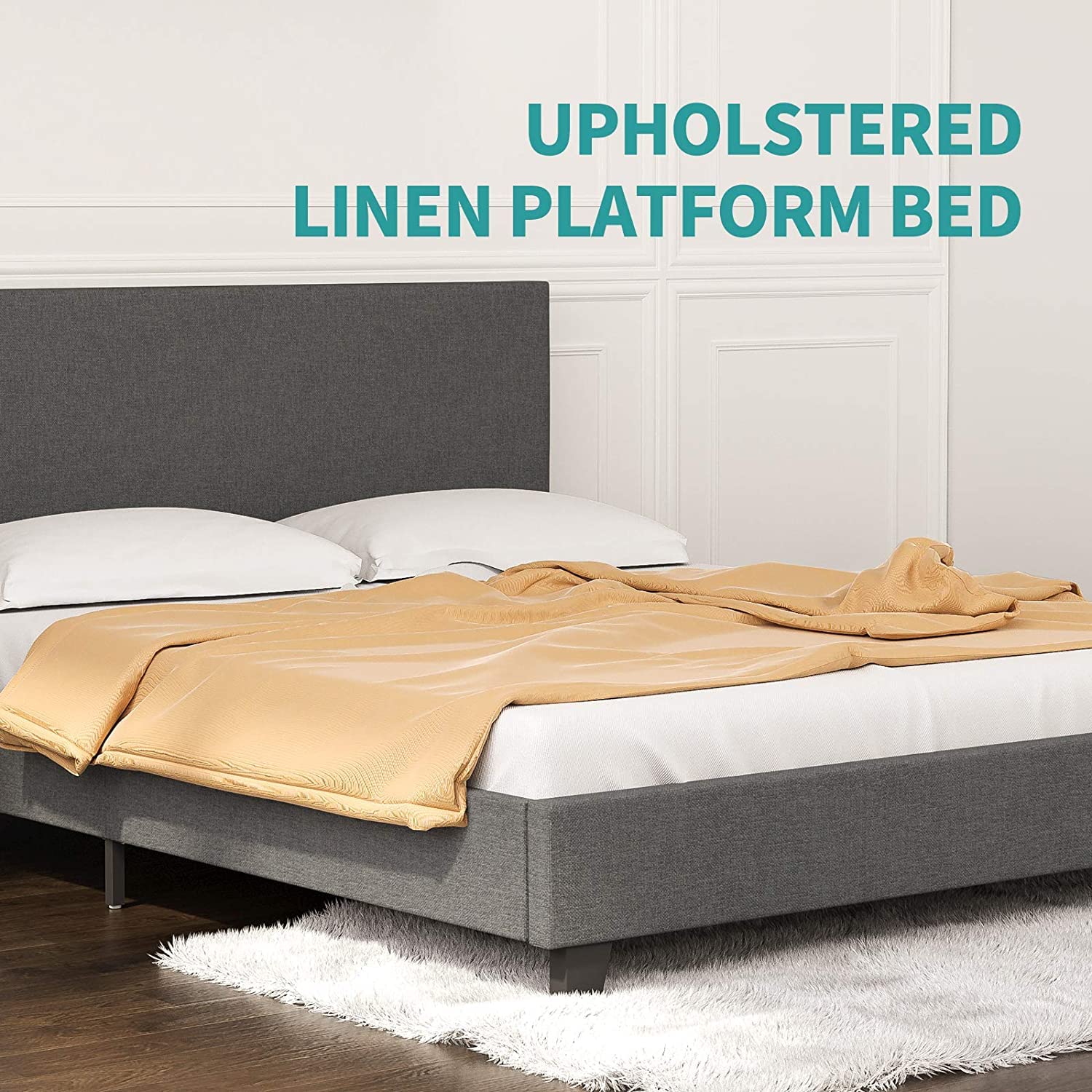 Full Size Bed Frame with Headboard - Wood Slat Support Platform Bed, No Box Spring Needed - Sturdy Low Profile Design for Modern Bedrooms & Guest Rooms