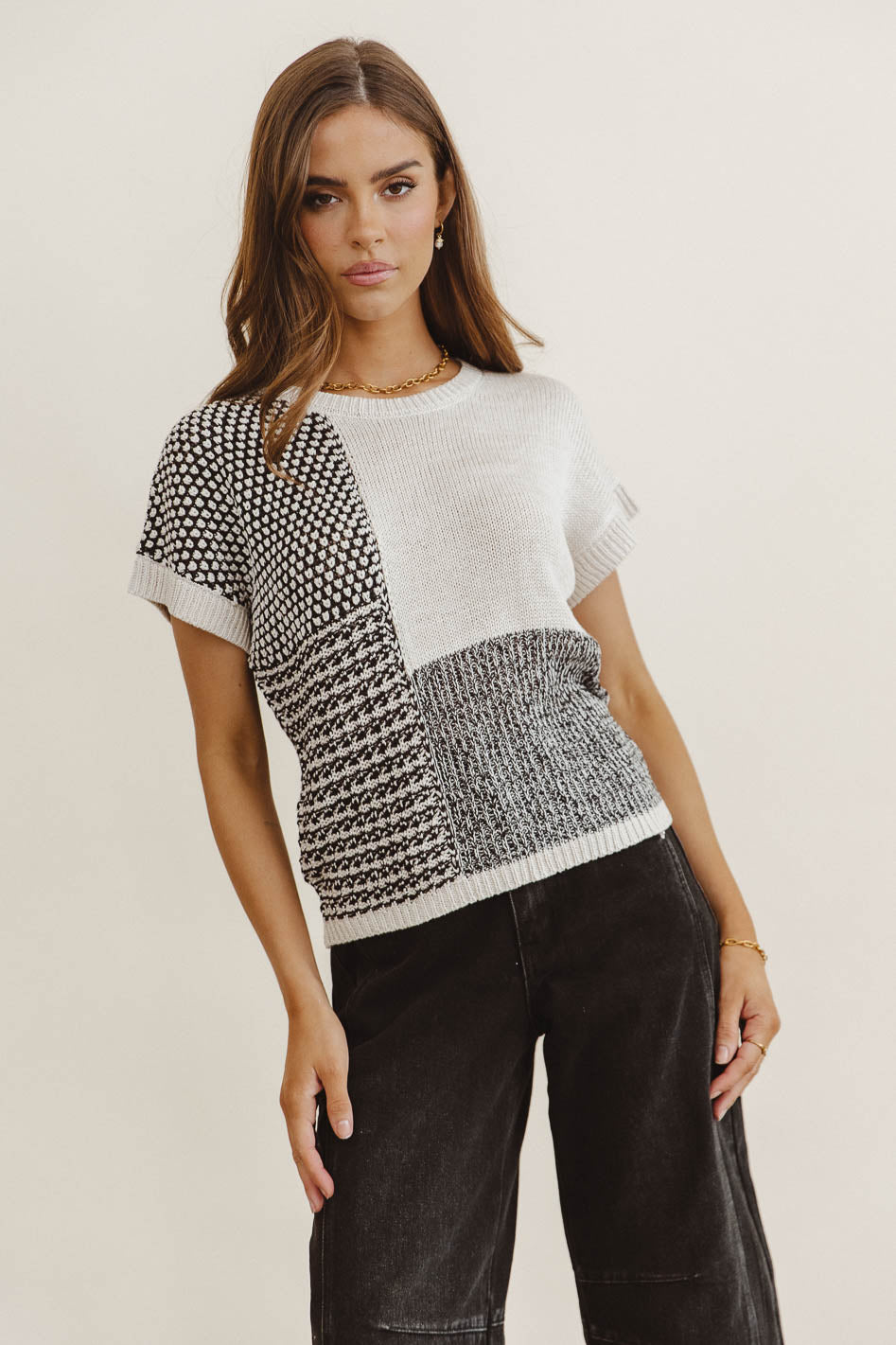 Bennie Colorblock Sweater Women's Black Knit Pullover | Cozy Winter Fashion Top for Casual Outings & Holiday Gatherings