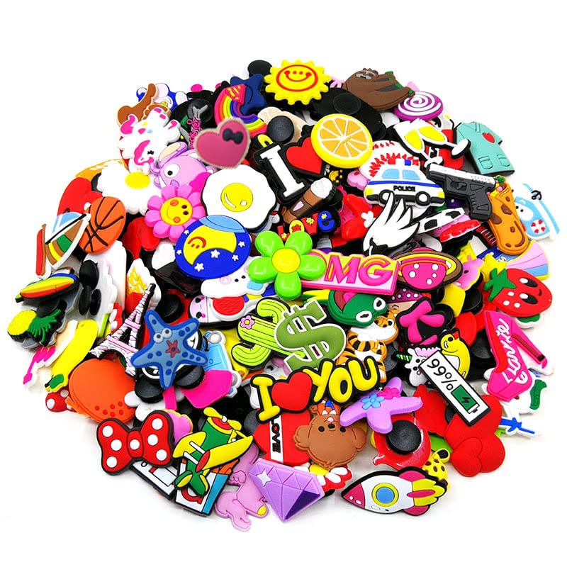 100pcs Shoe Charms for Crocs & Sandals - Colorful PVC Shoe Chain Accessories for Women Girls - Perfect for Birthday Party, Beach Wear & DIY Shoe Decoration (Style 733S)