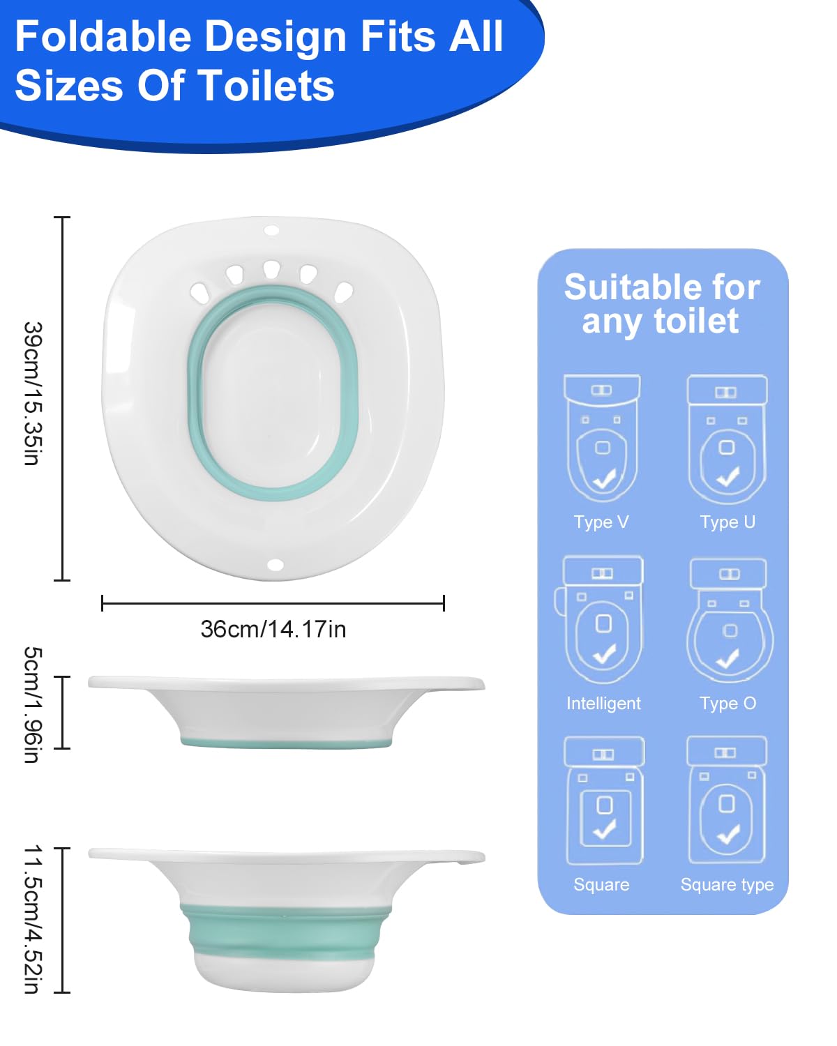 Foldable Toilet Seat Bidet with 2 Cleaning Sponges - Portable Sitz Bath for Hemorrhoid Treatment, Postpartum Care, Pregnancy & Elderly Use - Ideal for Home, Hospital & Travel Comfort