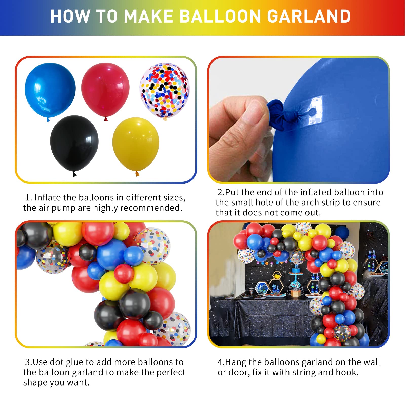 109pcs Red Yellow Dark Blue Black Balloons Garland Kit with Confetti Balloons - Superhero Avengers Party Decorations for Carnival, Circus, Birthday & Baby Shower | Perfect for Kids' Superhero Themed Parties, Baby Showers & Festive Events